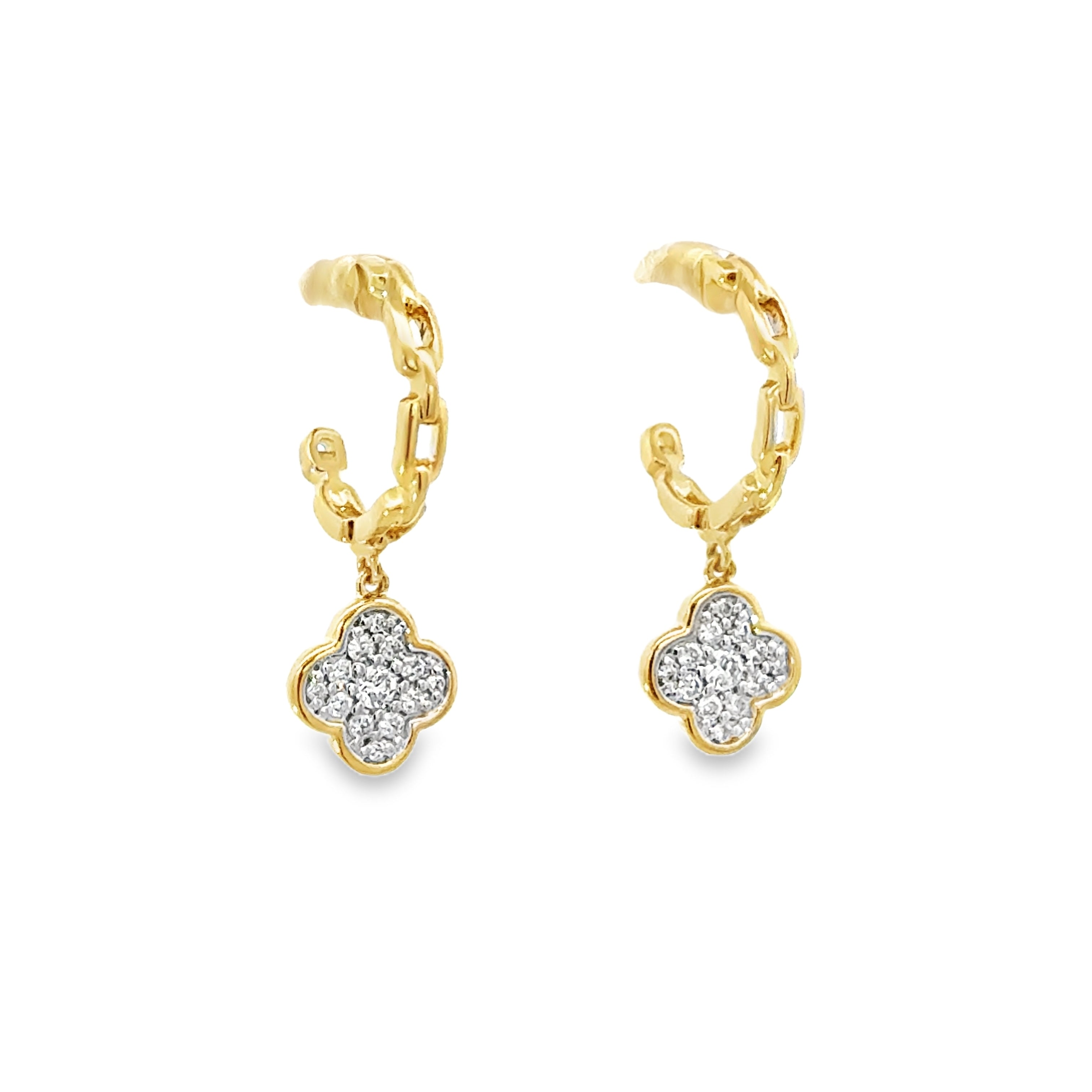 D0.26CT 14KY MINI CLOVER PENDANT HUGGIES