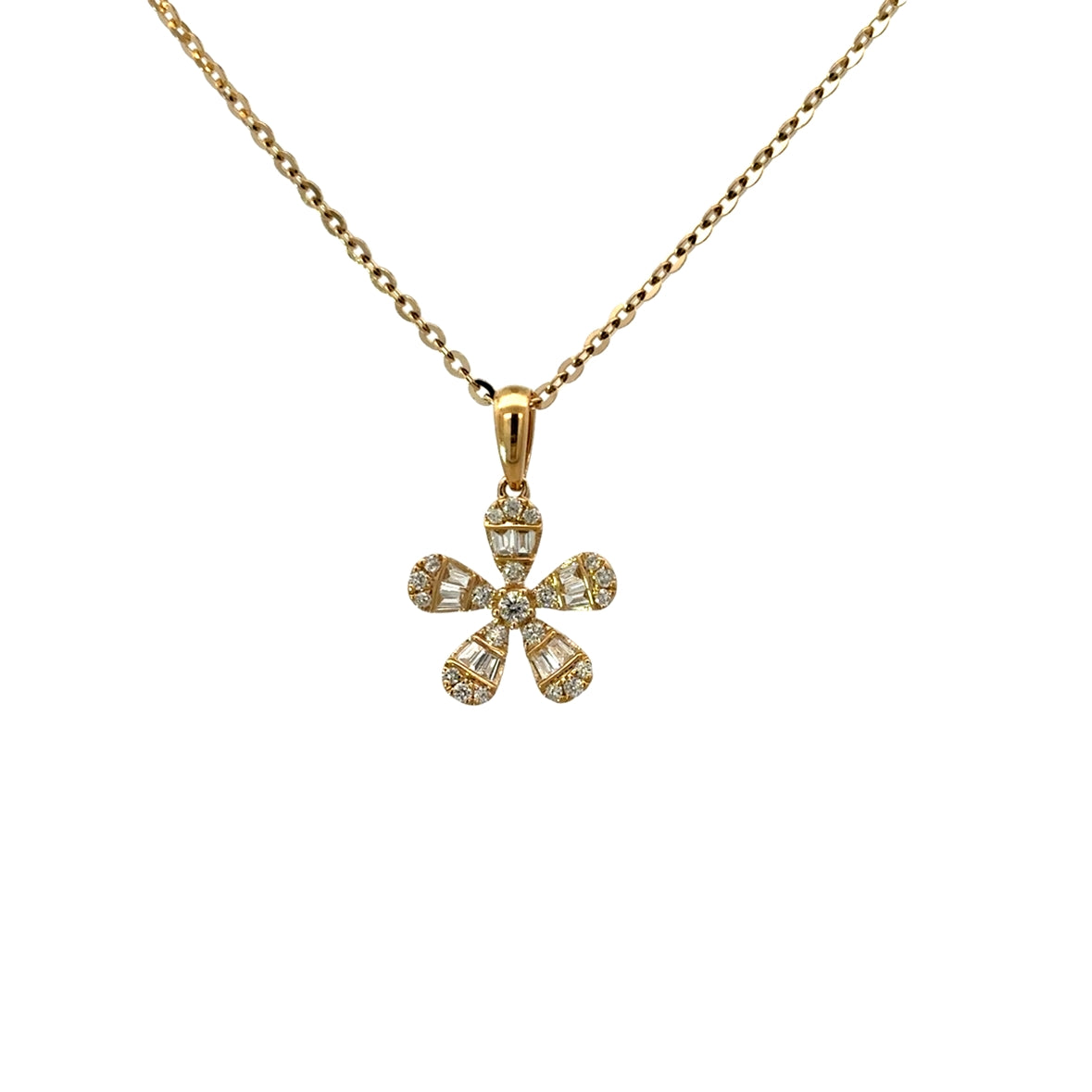D0.24CT 14KY FLOWER 5 PETALS NECKLACE