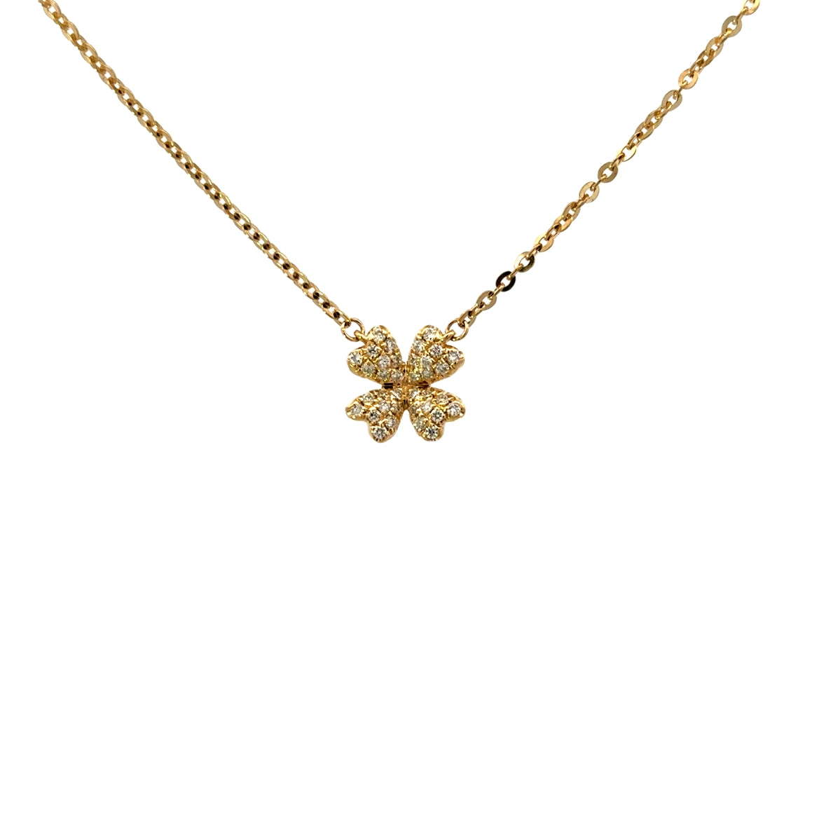 D0.15CT 14KY CLOVER HEART PAVE NECKLACE