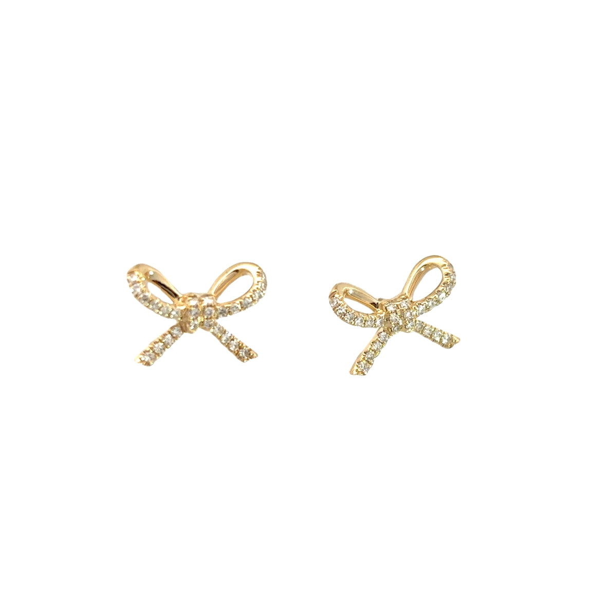 SMALL DIAMOND BOW EARRINGS SET IN 14K YELLOW GOLD