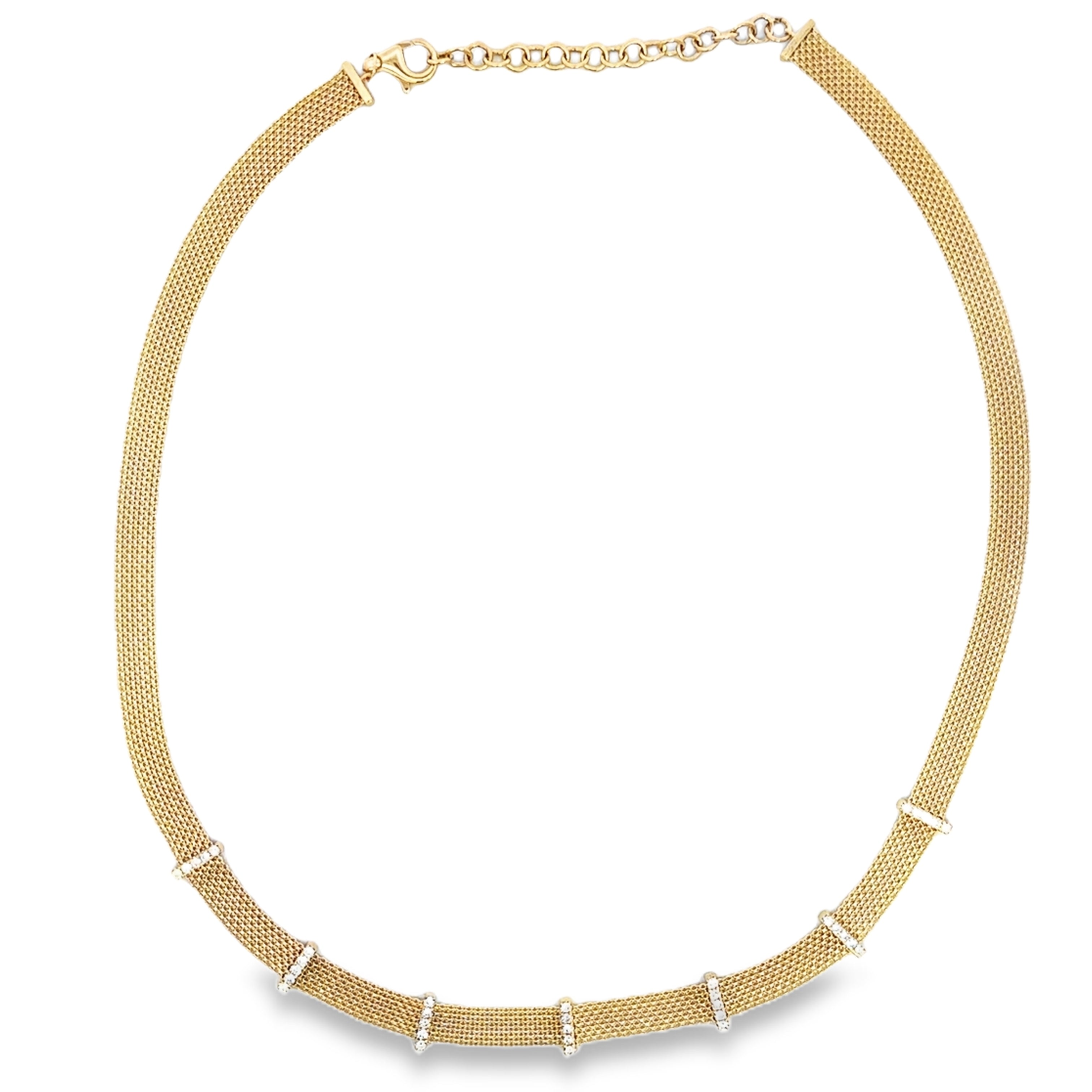 D0.38CT 14KY STATION BAR DIAMONDS MESH NECKLACE