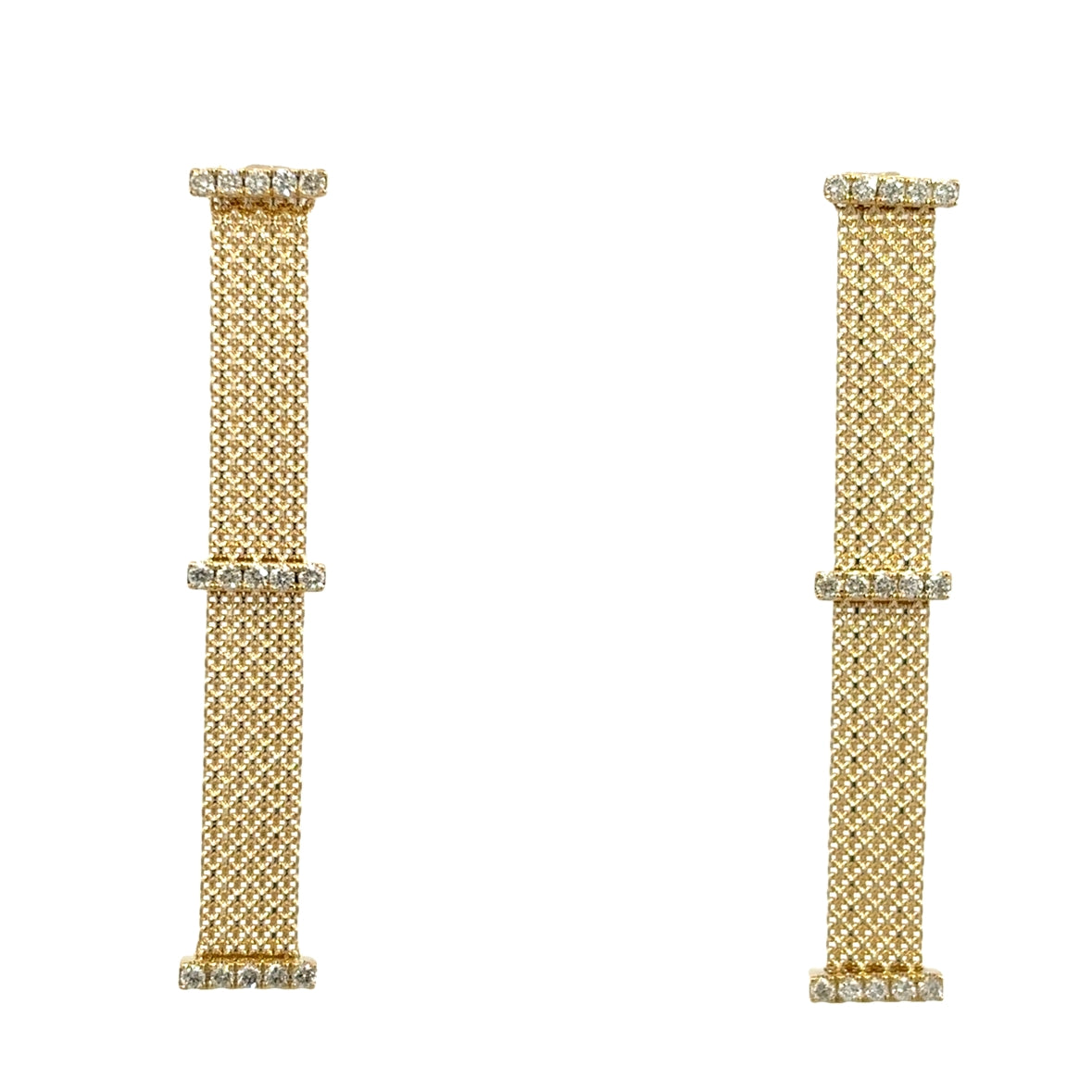 D0.32CT 14KY STATION BAR DIAMONDS MESH EARRINGS
