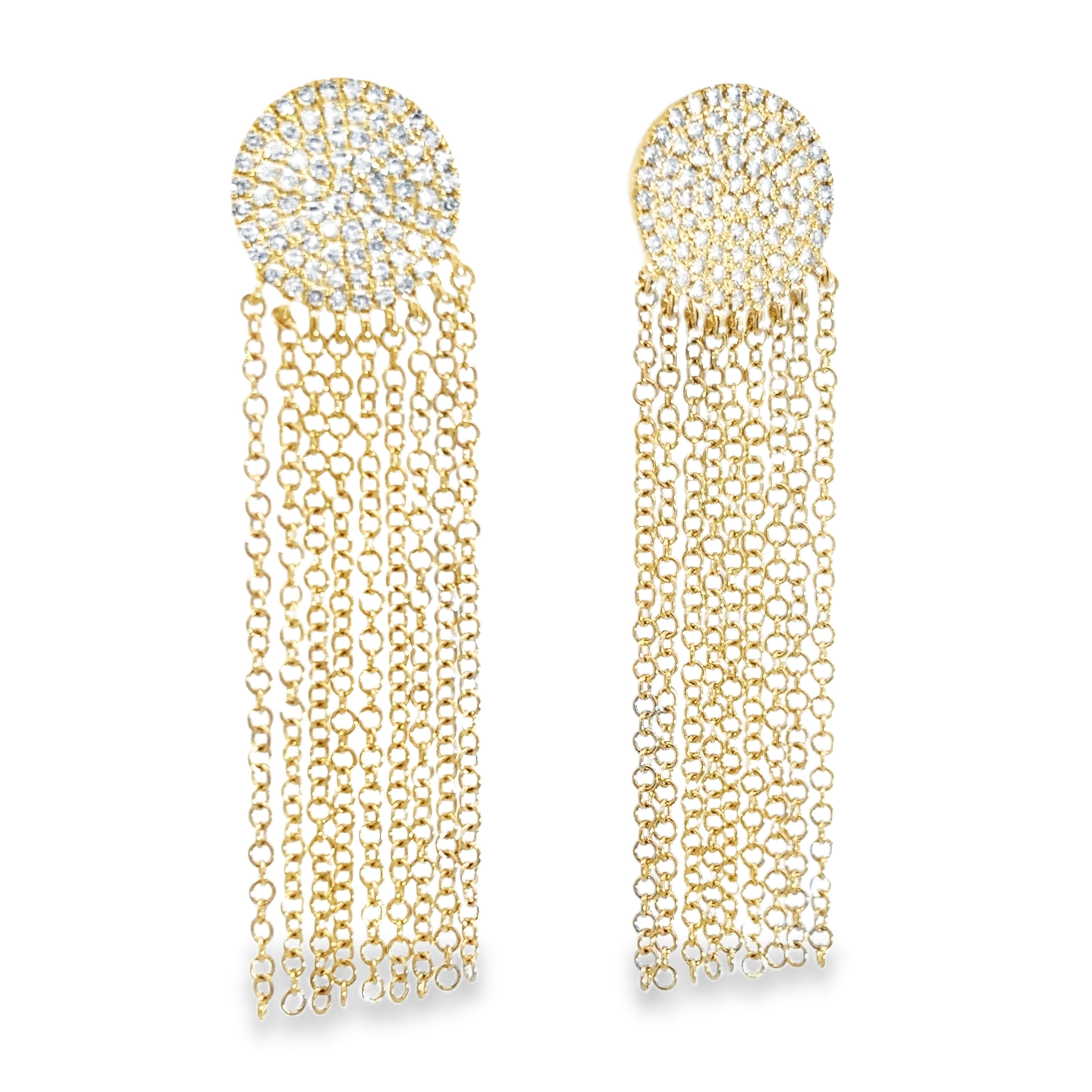 D0.34CT 14KY ROUND PAVE AND CHAIN EARRINGS