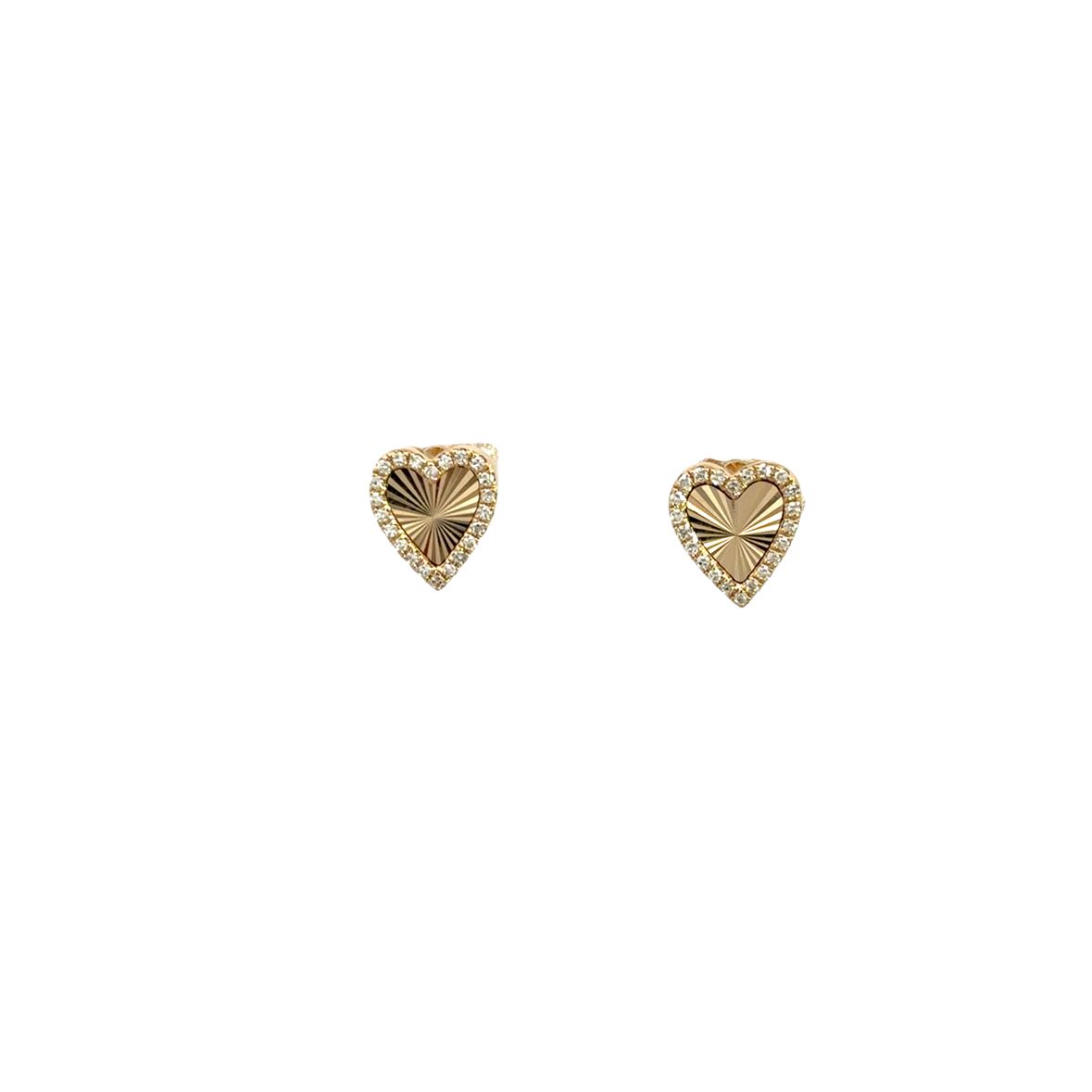 MOTHER OF PEARL HEART WITH DIAMOND HALO EARRINGS SET IN 14K YELLOW GOLD