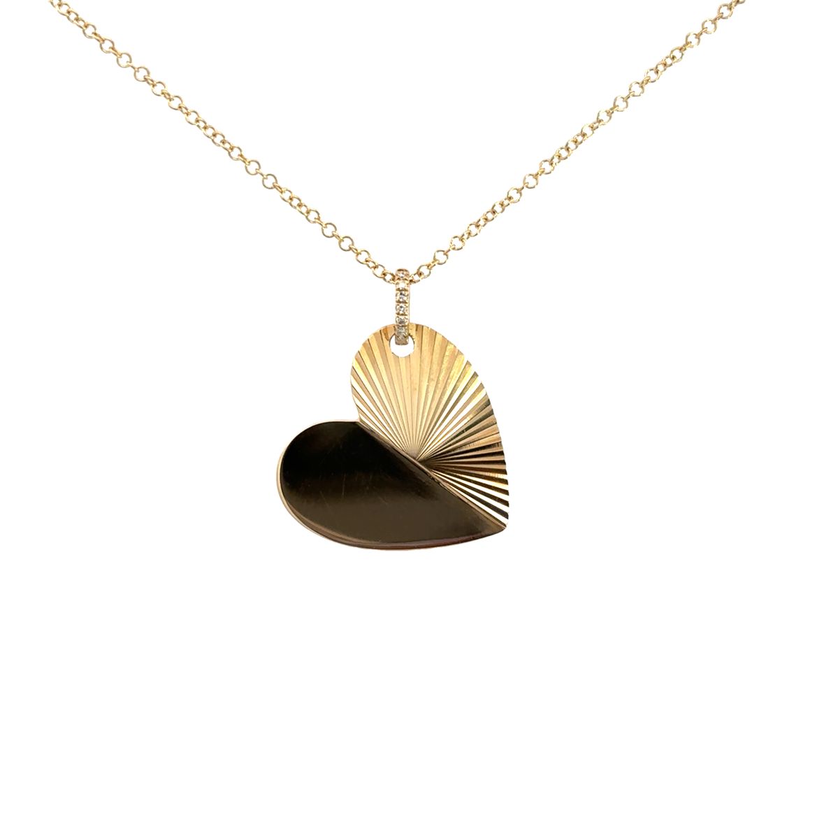 D0.02CT 14KY HEART HALF SMOOT AND TEXTURE NECKLACE