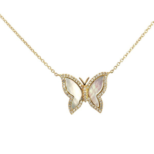 D0.22CT 14KY MEDIUM BUTTERFLY NECKLACE MOP3.45CT