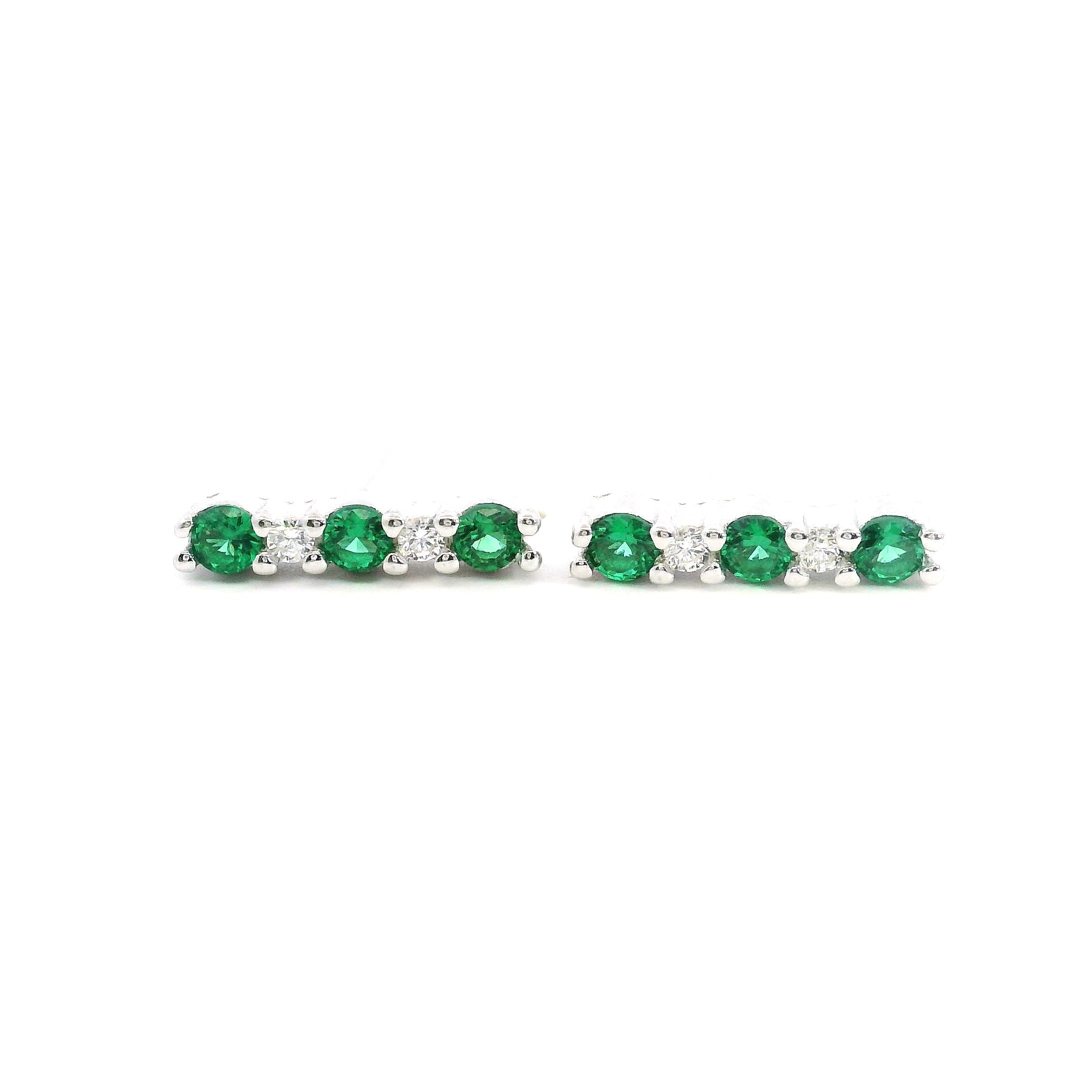 925SS BAR CZ GREEN WITH WHITE CZ EARRINGS