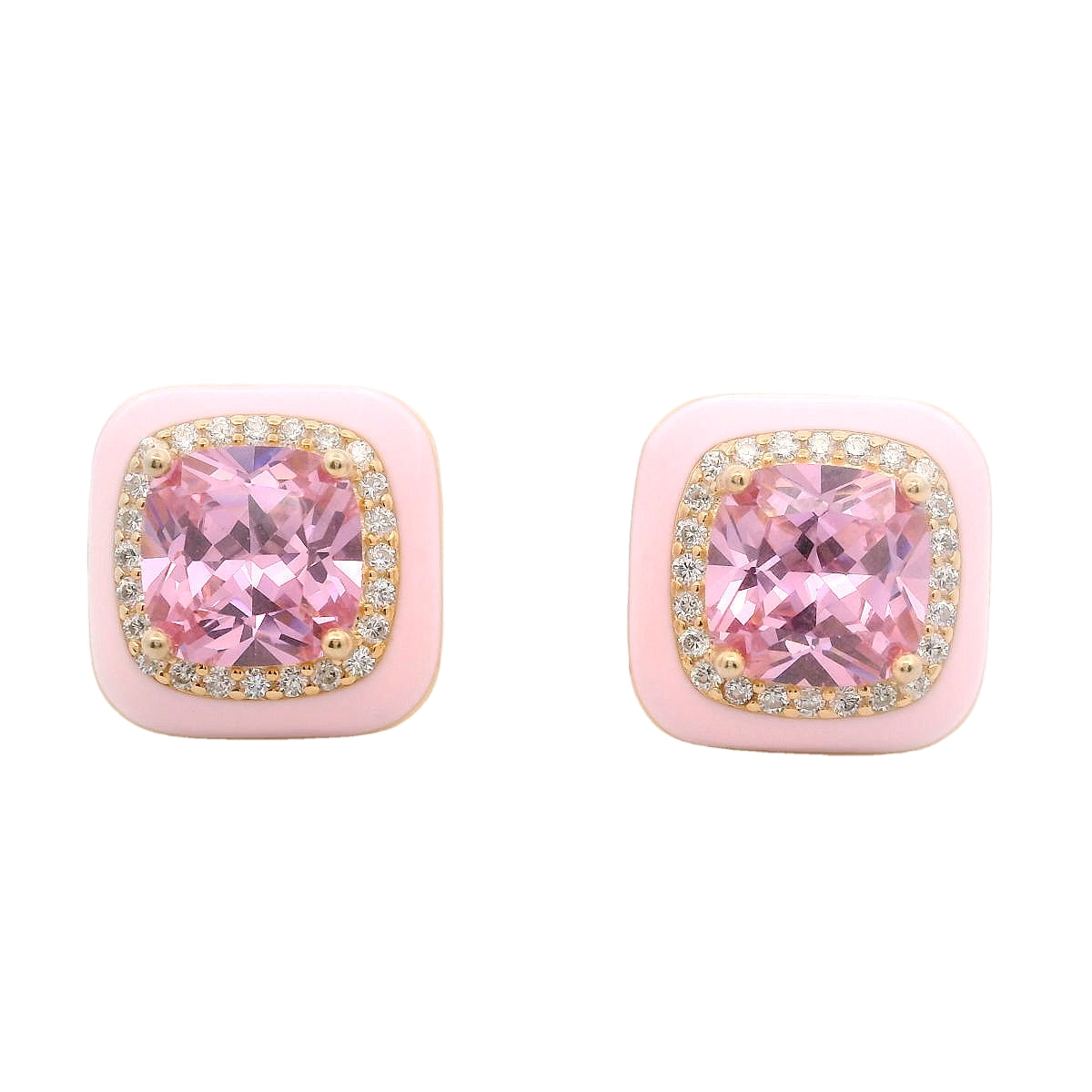 925GD BIG SQUARE PINK CZ ENAMEL PINK EARRINGS