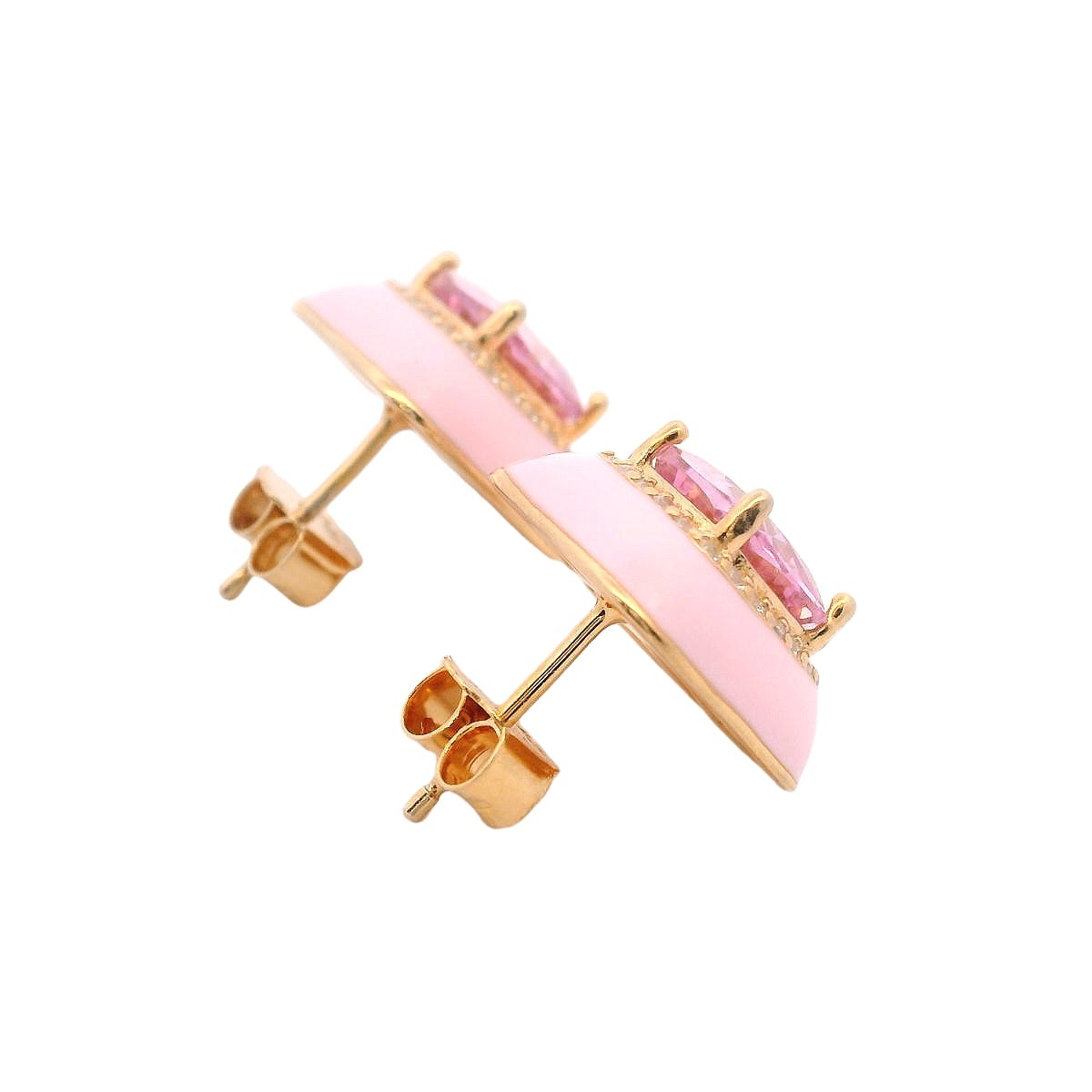 925GD BIG SQUARE PINK CZ ENAMEL PINK EARRINGS