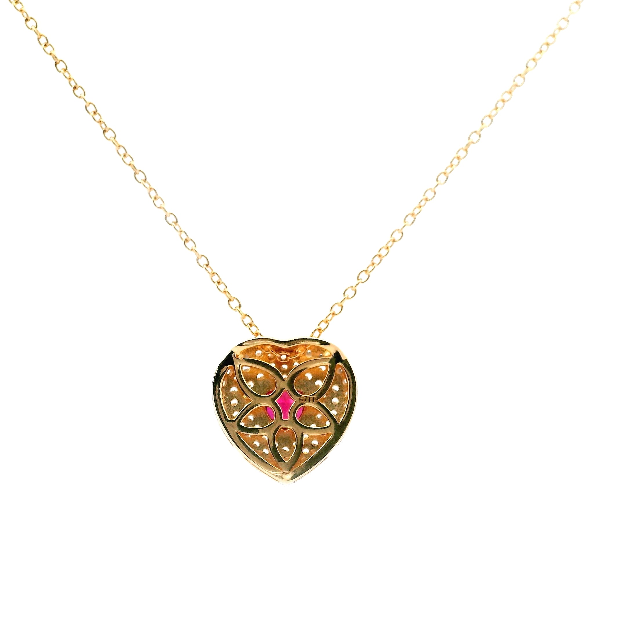 925GD HEART PAVE WITH HEART PINKISH RED CZ NECKLACE