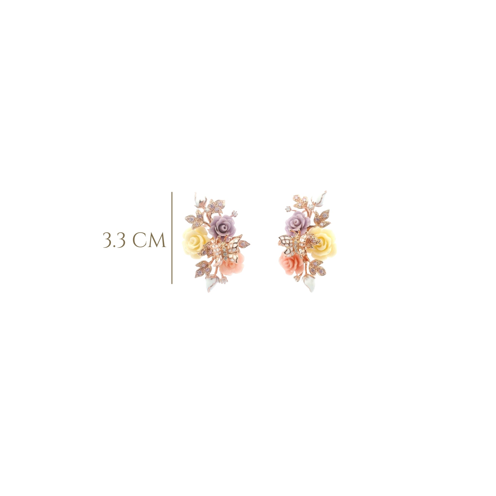 925RG TRIPLE FLOWER AND BUTTERFLY ENAMEL WHITE EARRINGS