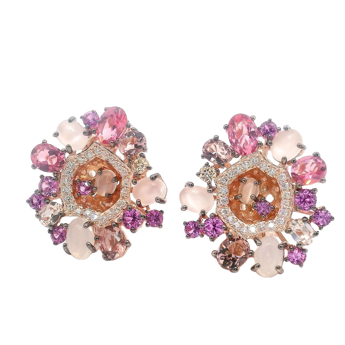 925RG CIRCLE PINK CHAMPANGE MOONSTONE EARRINGS
