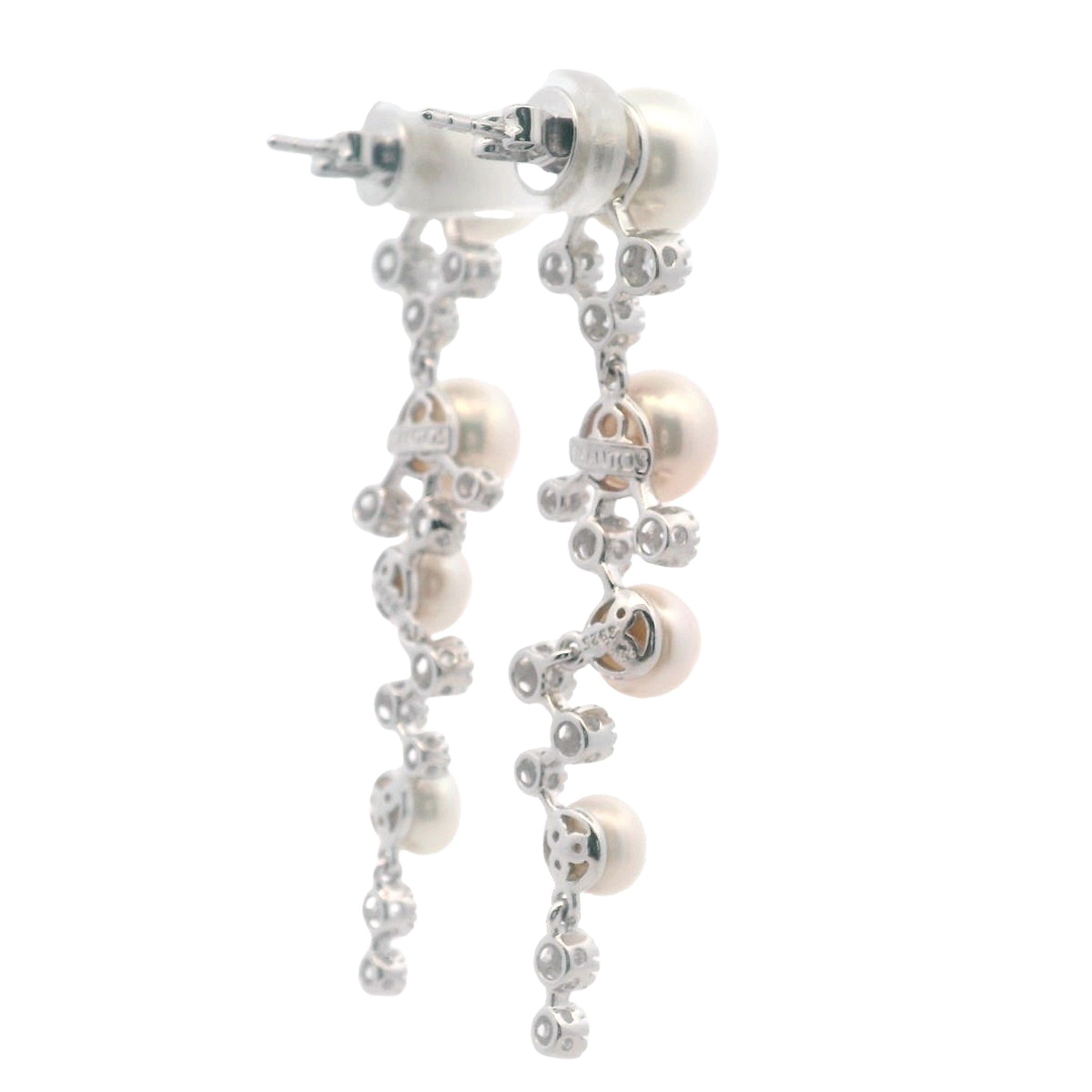 925SL DROP PERL WHITE CZ EARRINGS