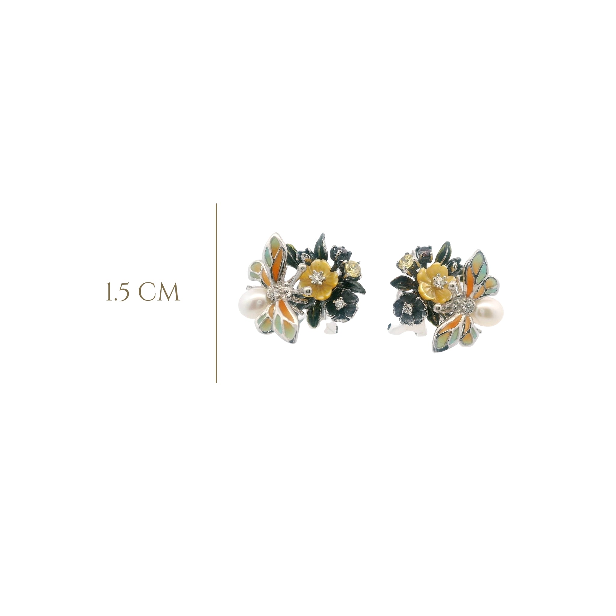 925SL TRIPLE FLOWER AND BEE PEARL EARRINGS