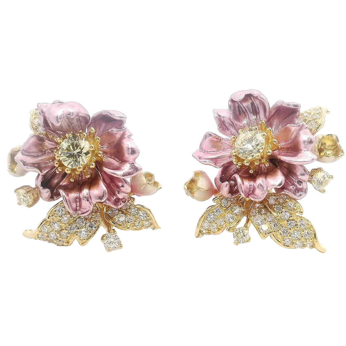 925YG BIG FLOWER PINK AN CZ EARRINGS