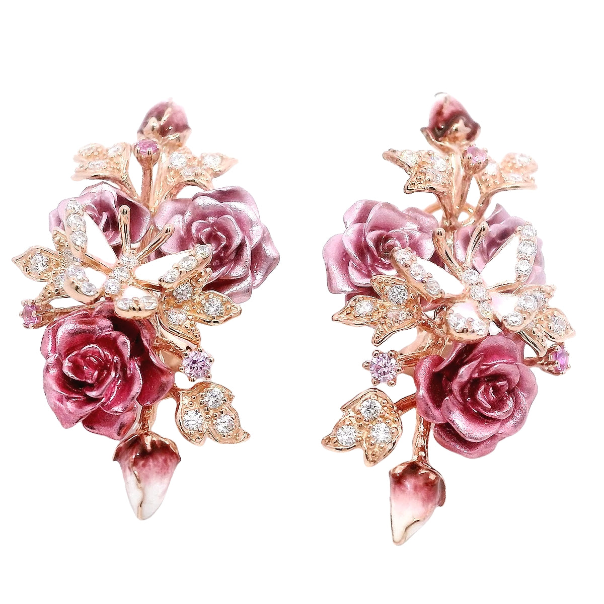 925RG TRIPLE FLOWER PINK AND BUTTERFLY EARRINGS