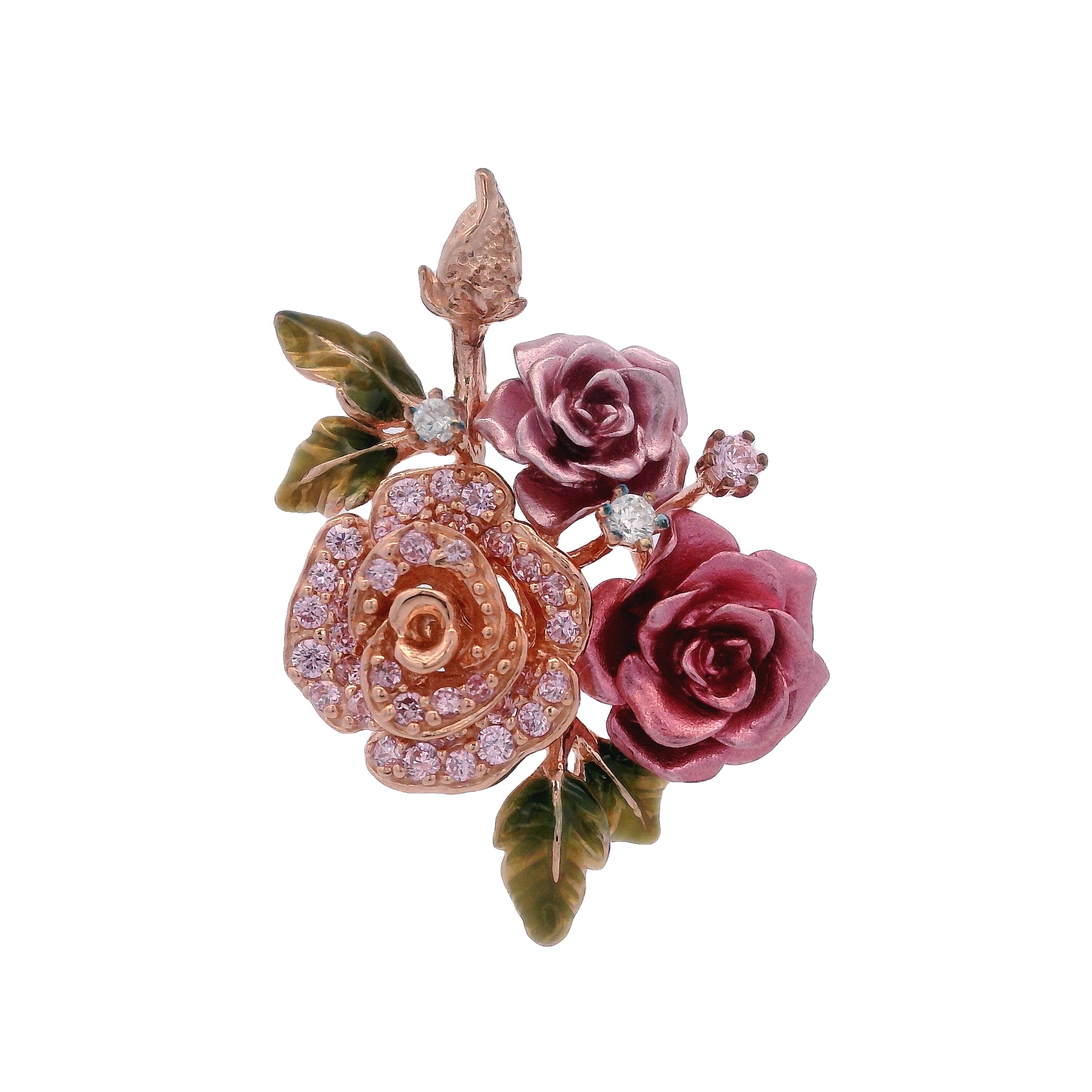 925RG TRIPLE FLOWER PINK AND CZ PENDANT