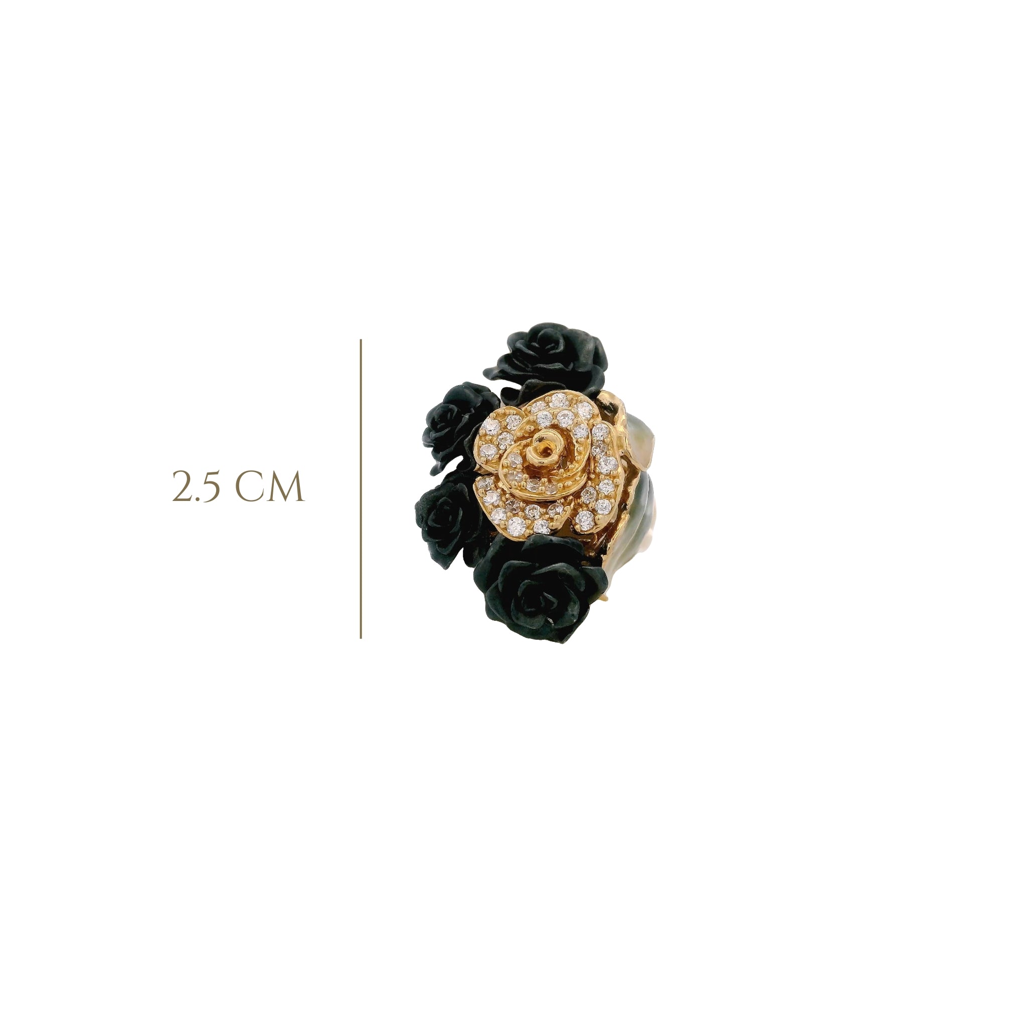 925YG CLUSTER FLOWER BLACK AND CZ RING T7