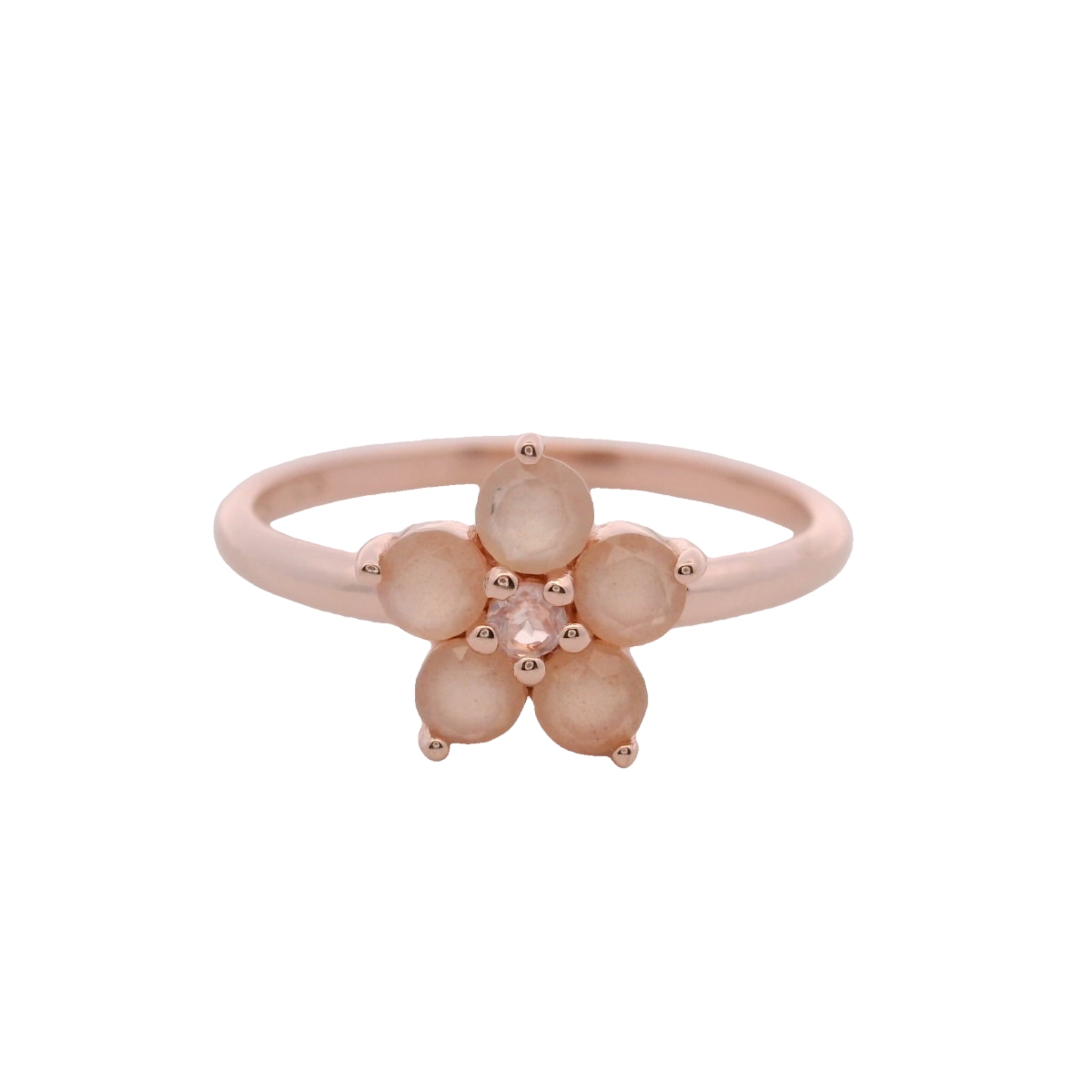925RG FLOWER 9MM MOOSTONE CENTER ROSE QUARTZ RING T6.5