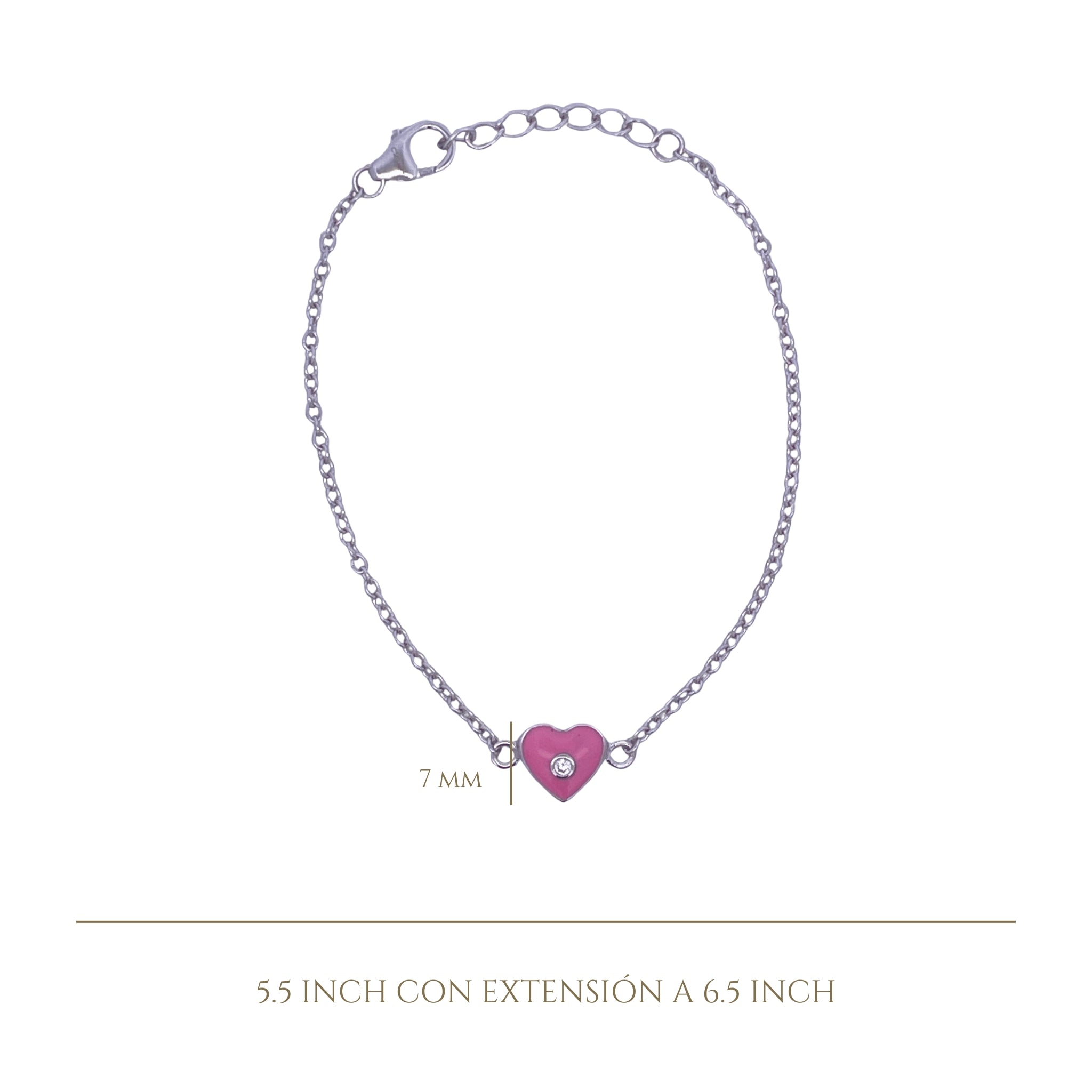 925SL SOLITARY HEART PINK ENAMEL CENTER CZ BRACELET