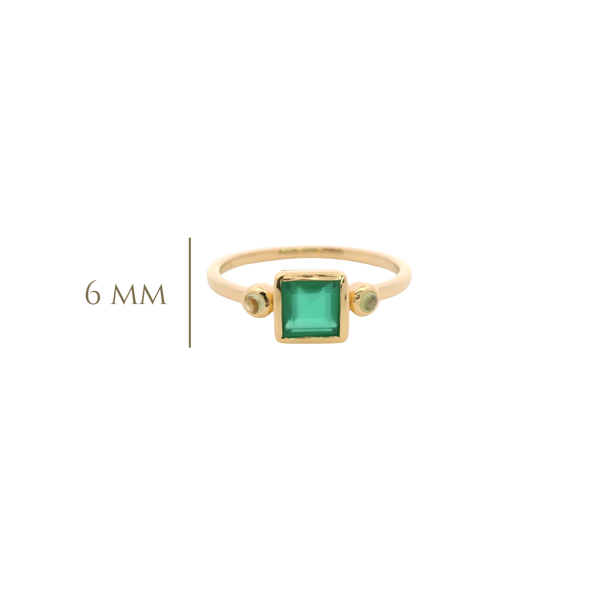 925YG SQUARE BEZEL ONYX GREEN WITH TWO STONE PERIDOT RING T6.5