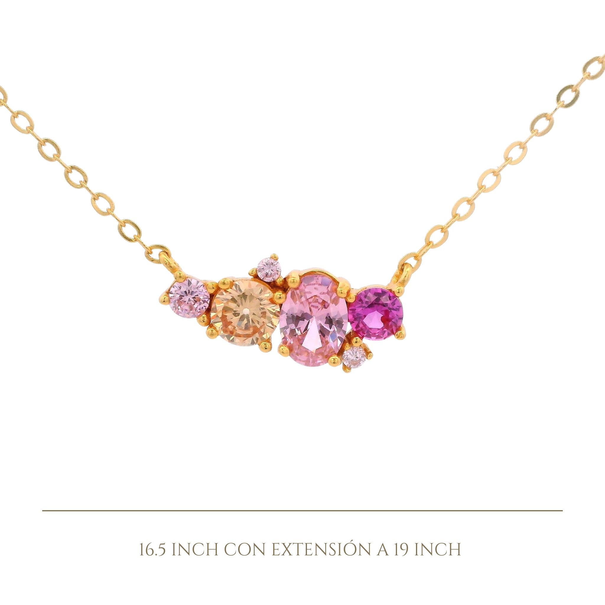 925YG CLUSTER NECKLACE CZ MULTICOLOR