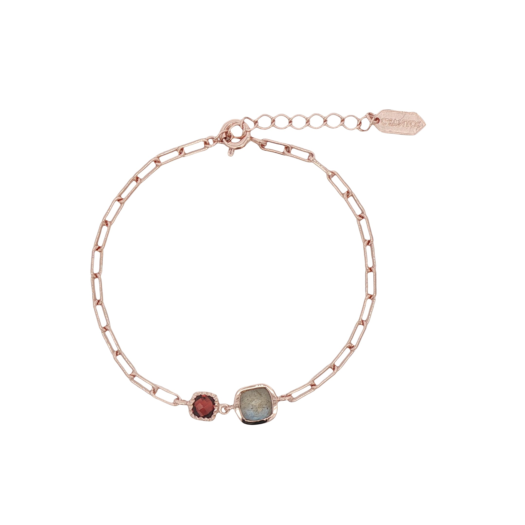 925RG DOUBLE SQUARE LABRADORITE WITH GARNET BRACELET
