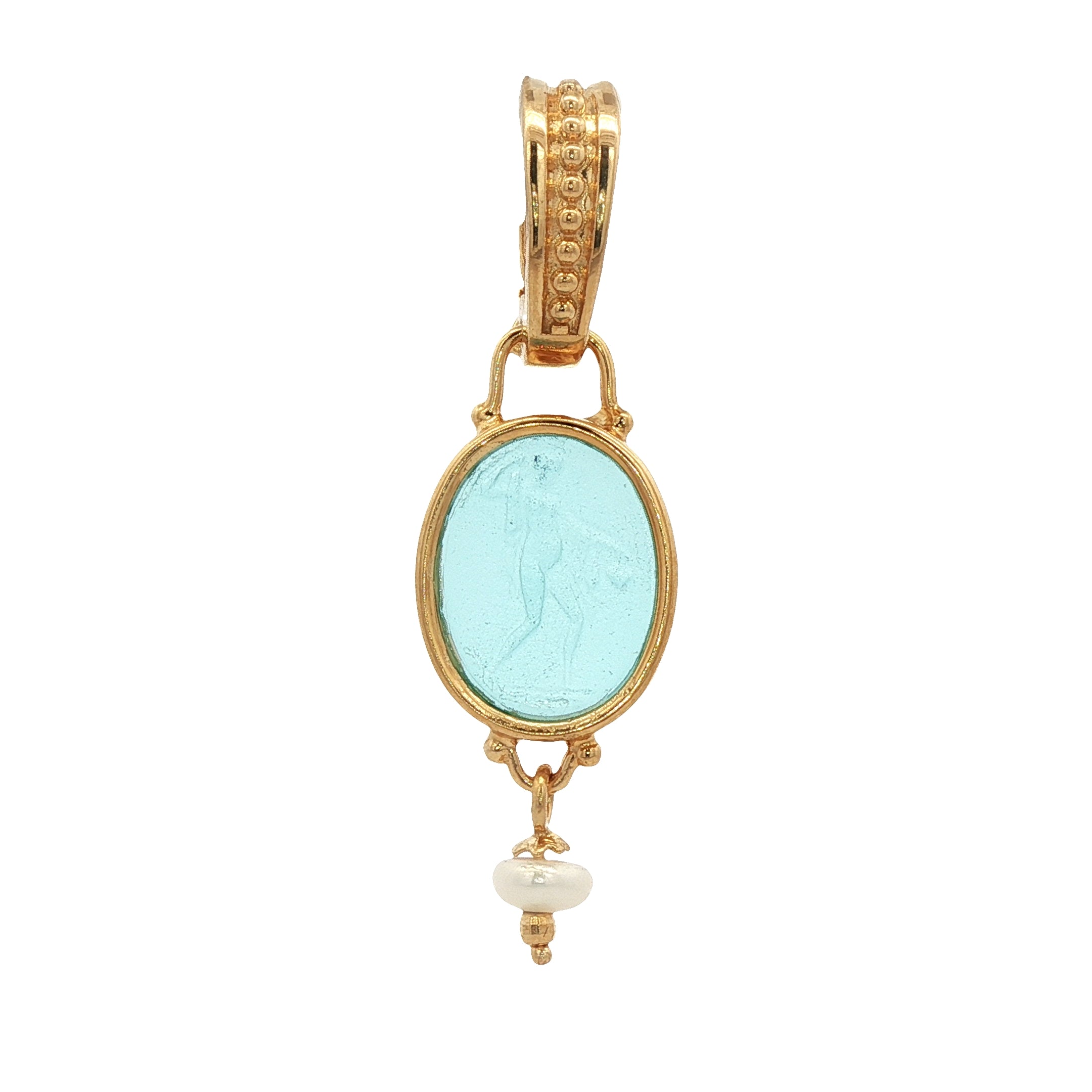 925YG MUSE WITH VASE SKY BLUE AND PEARL PENDANT