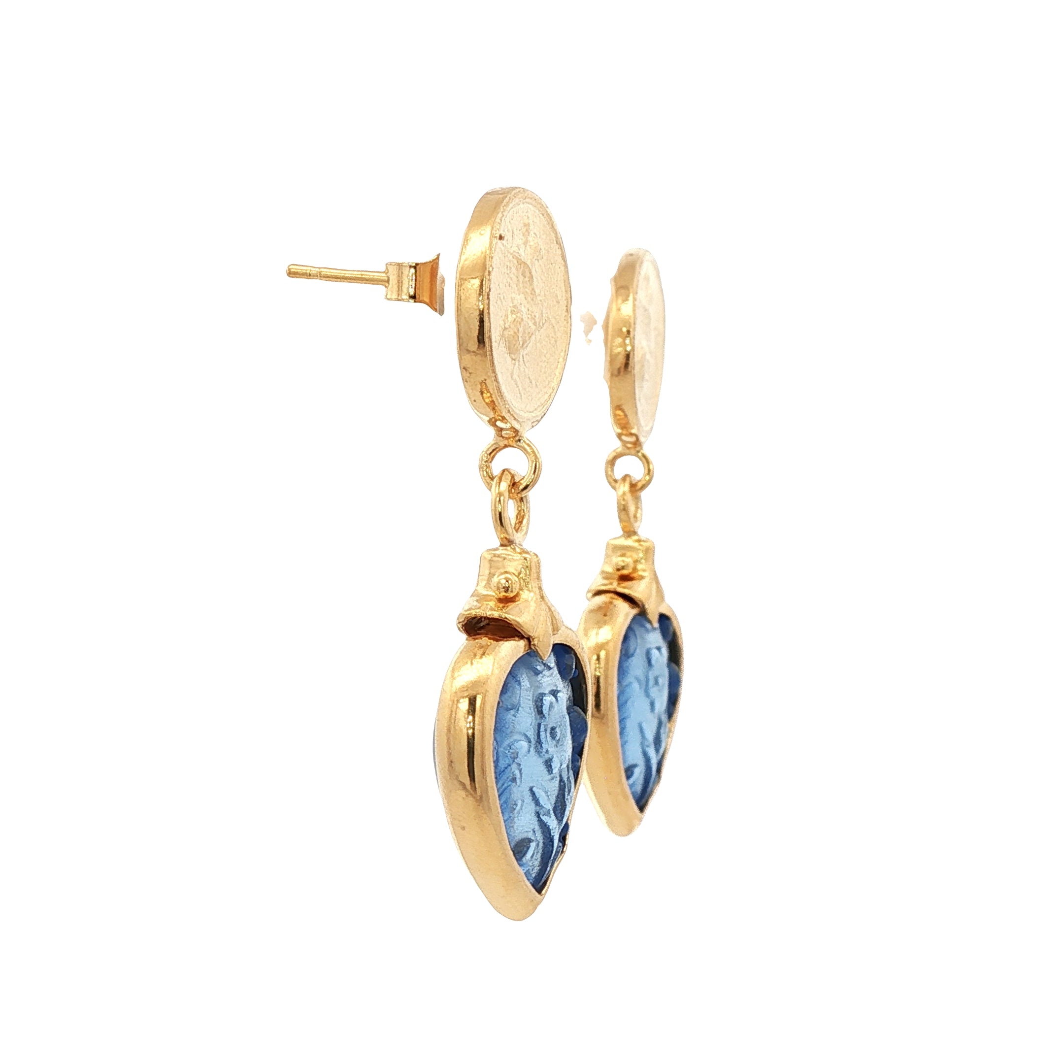 925YG PEGASUS AND HEAR FLOWER BLUE EARRINGS