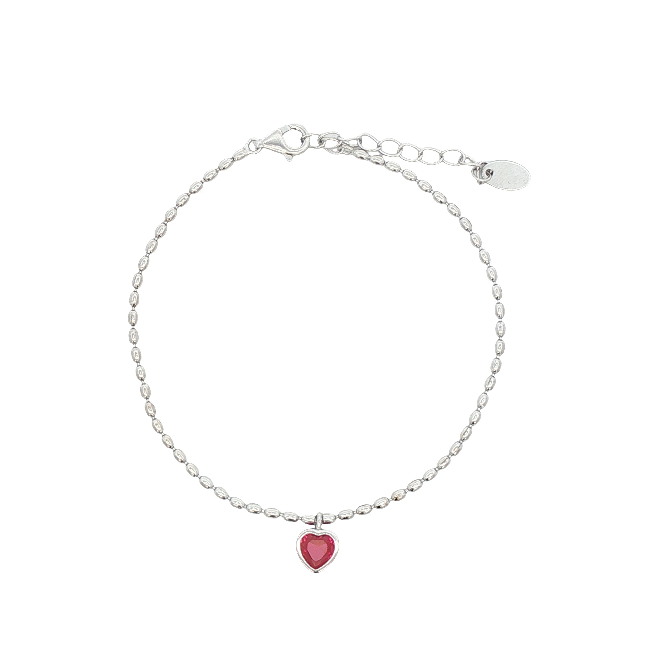 925SL MINI HEART SOLITARY RED CZ BRACELET