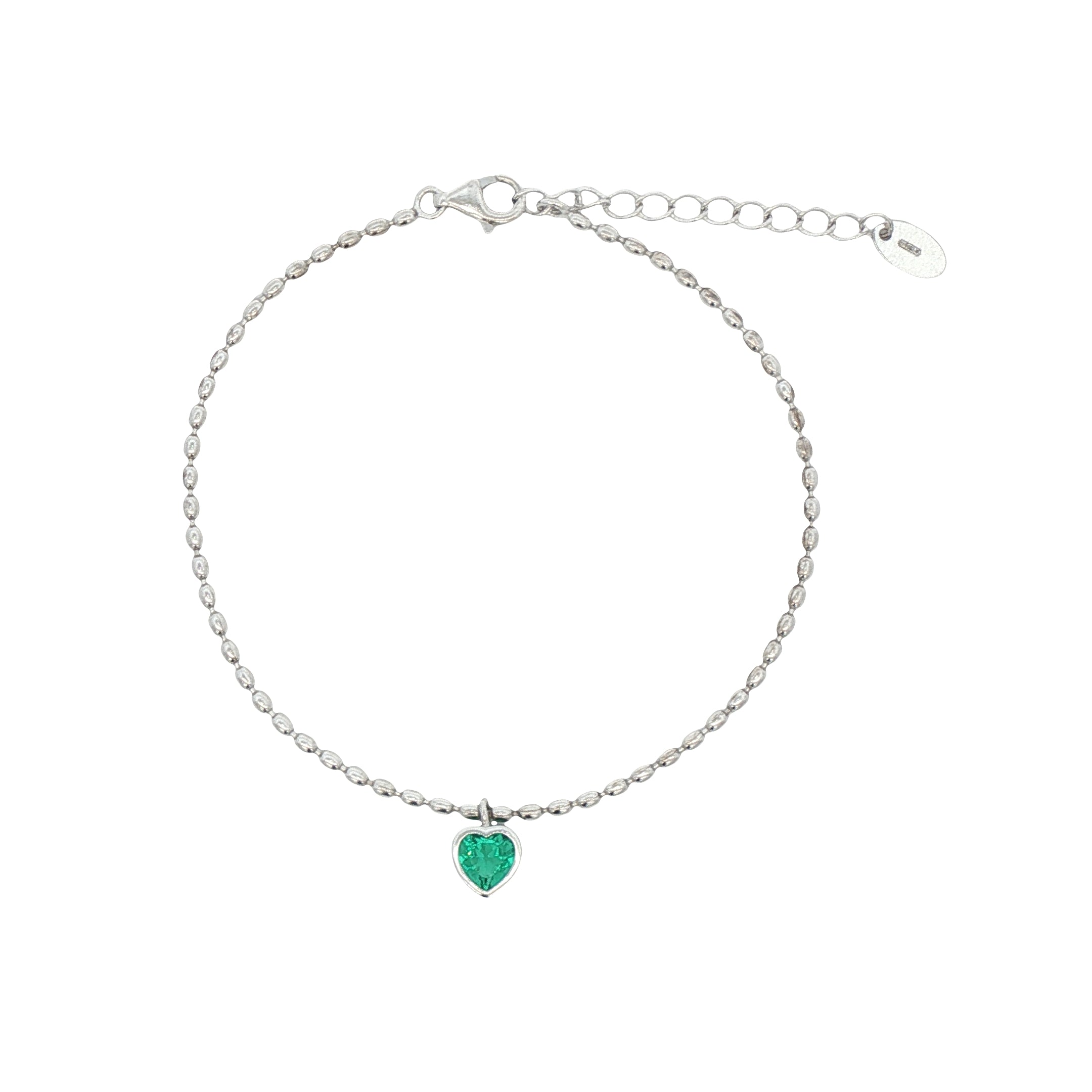 925SL MINI HEART SOLITARY GREEN CZ BRACELET