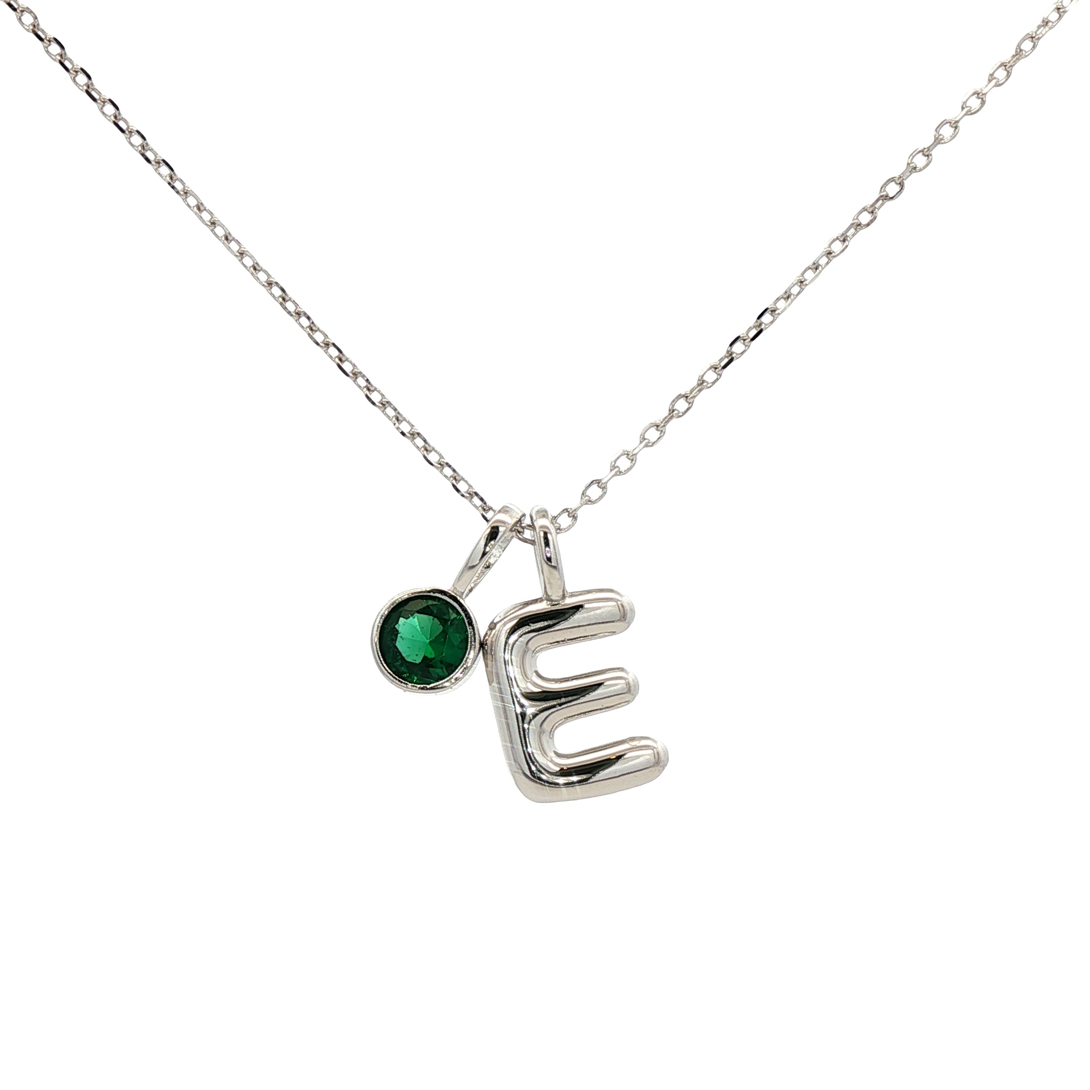 925SL INICIAL E GREEN CZ PENDANT NECKLACE