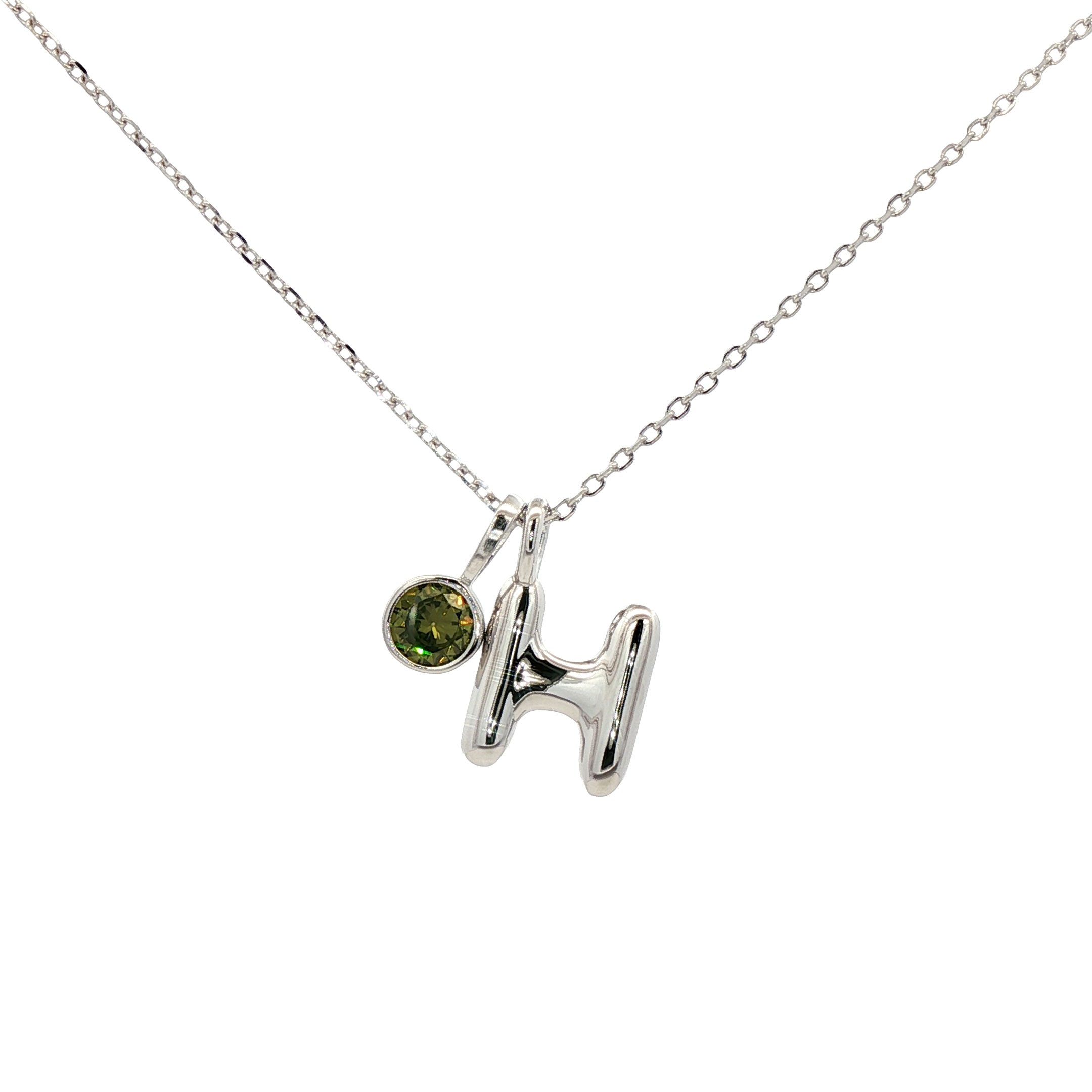925SL INICIAL H PERIDOT CZ PENDANT NECKLACE