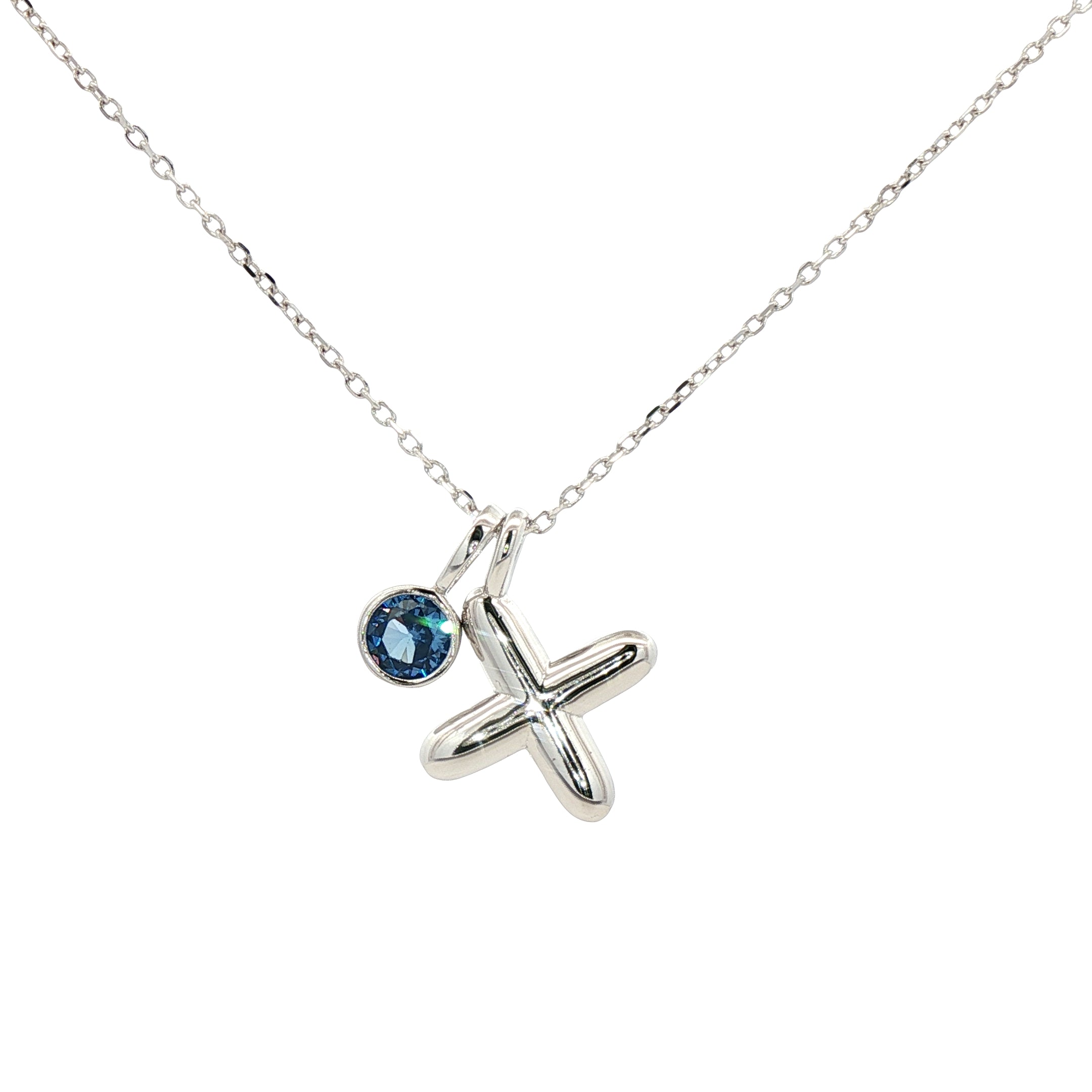 925SL INICIAL X SKY BLUE CZ PENDANT NECKLACE