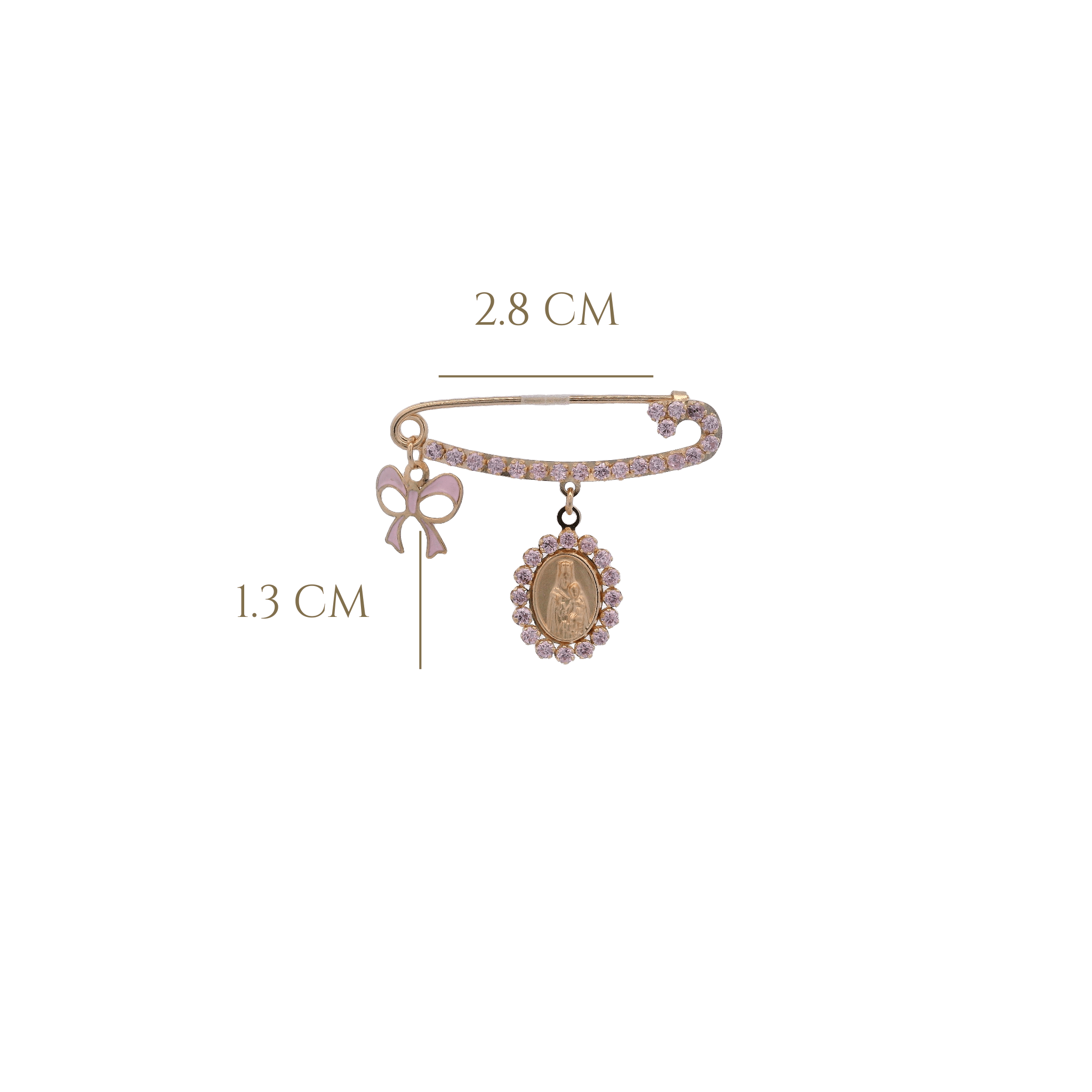 14KY HOOK MIRACULOS VIRGIN CZ RIBBON ENAMEL PINK PIN - C'SANTOS