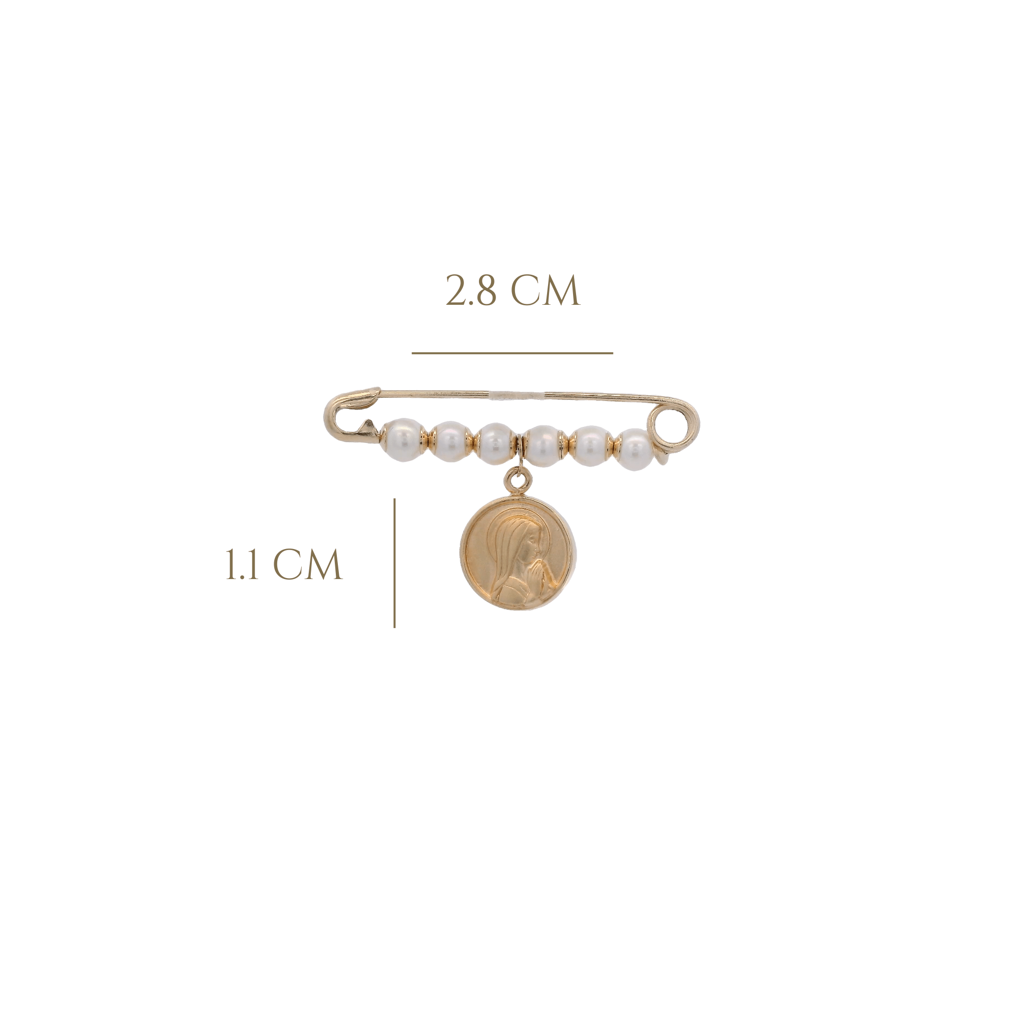 14KY HOOK WITH PEARL AND MEDAL VIRGIN PIN - C'SANTOS