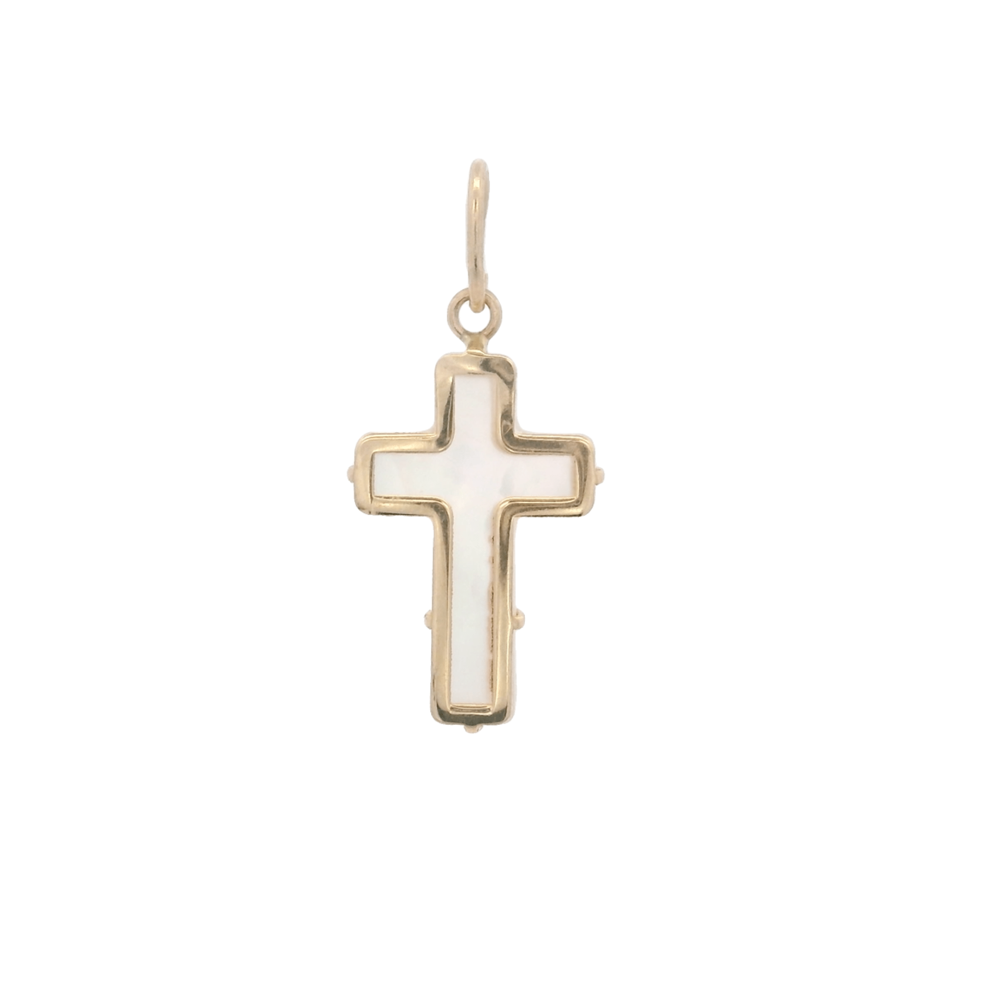 14KY MINI CROSS SHELL NACAR 8X12MM PENDANT - C'SANTOS