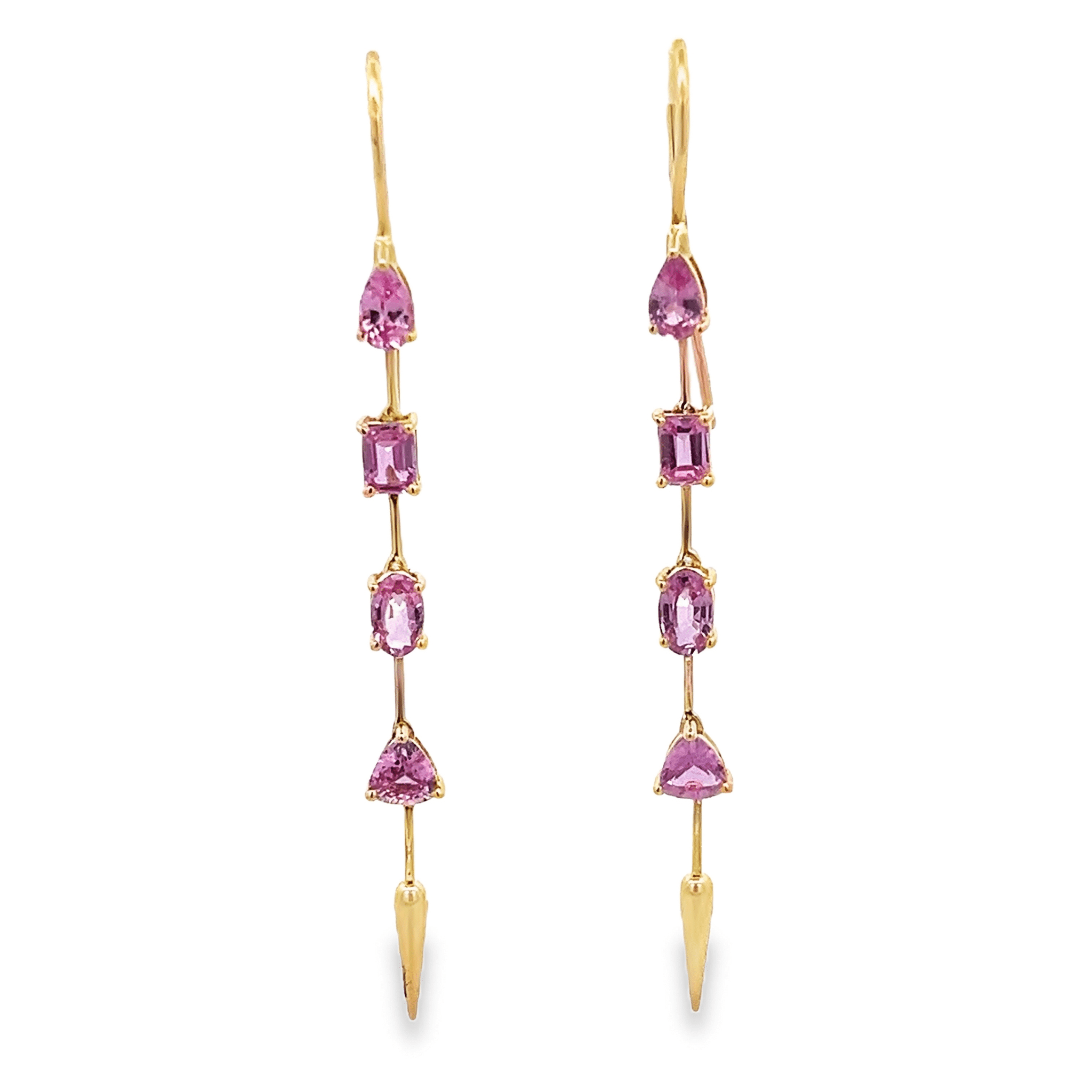 14KY MULTI CUTTING WAYS PINK SAPPHIRE PRONG DROP EARRINGS PS1.66CT - C'SANTOS