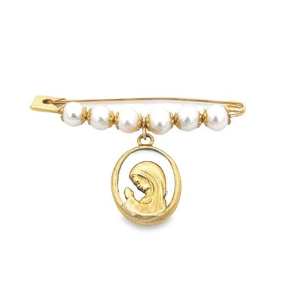 14KY PIN LARGE PEARL MEDALLA VIRGEN - C'SANTOS