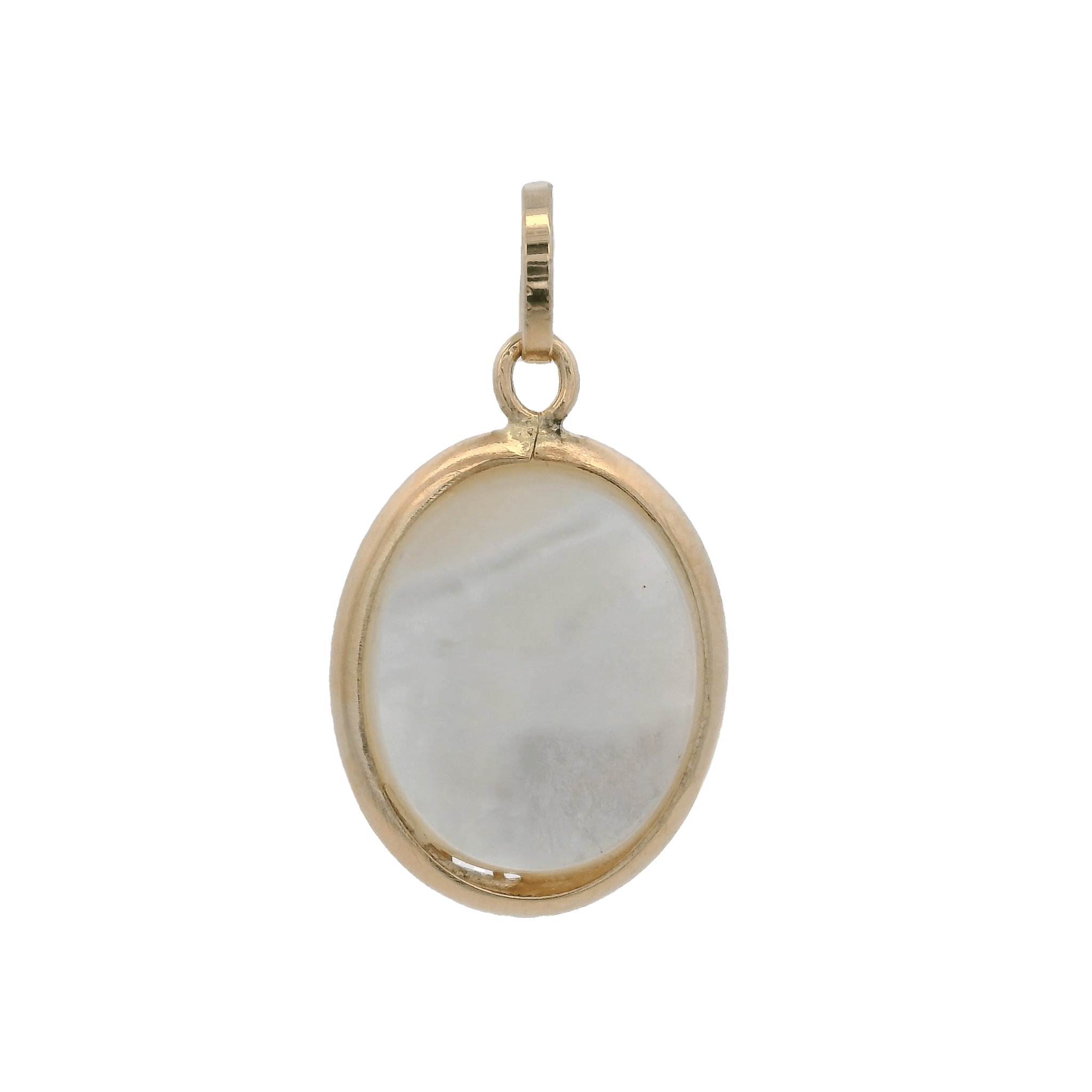 14KY VIRGIN NACAR SHELL 14MM OVAL MEDAL - C'SANTOS