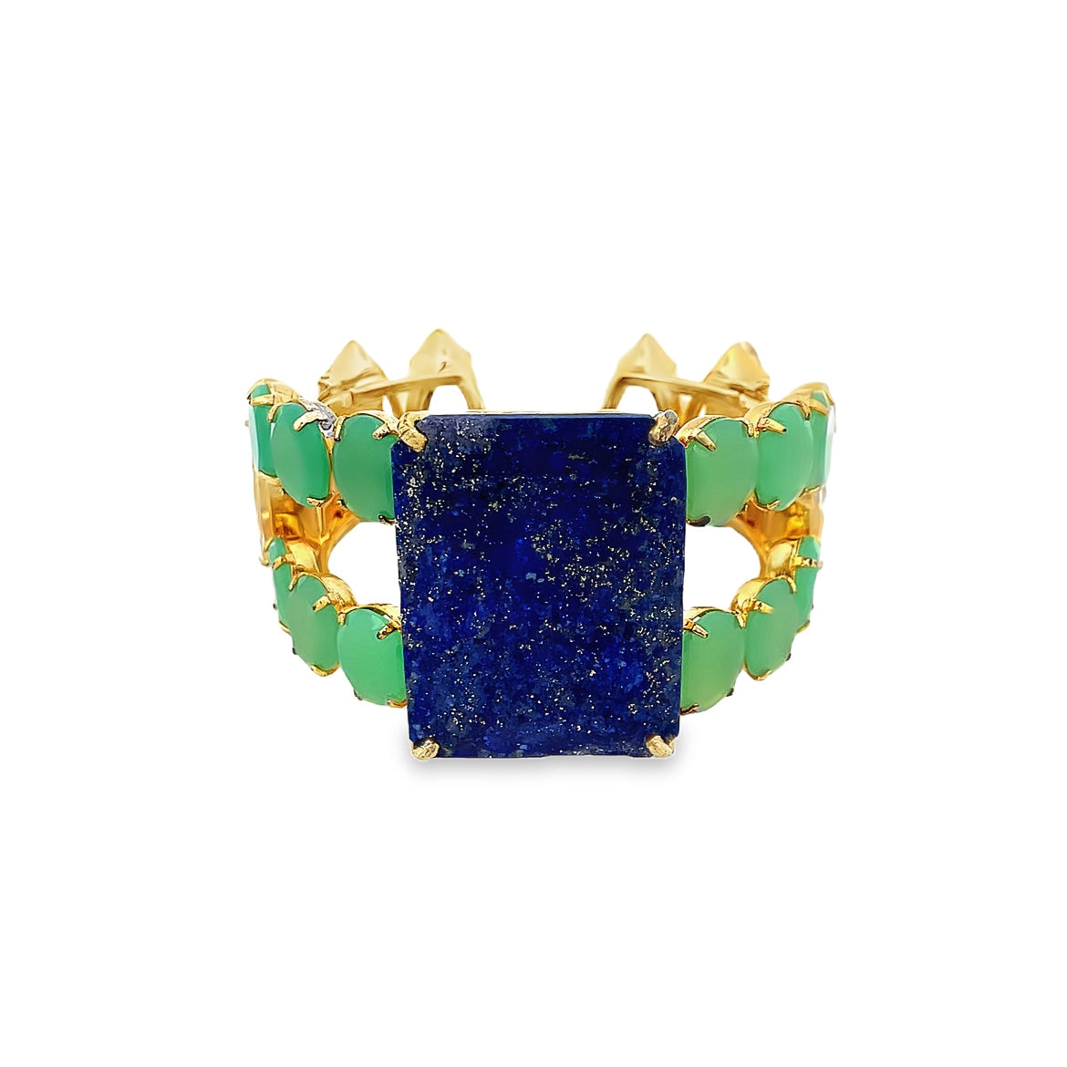 CUFF WITH LAPIS CENTER CRYSOPRASE AND CLEAR QUARTZ