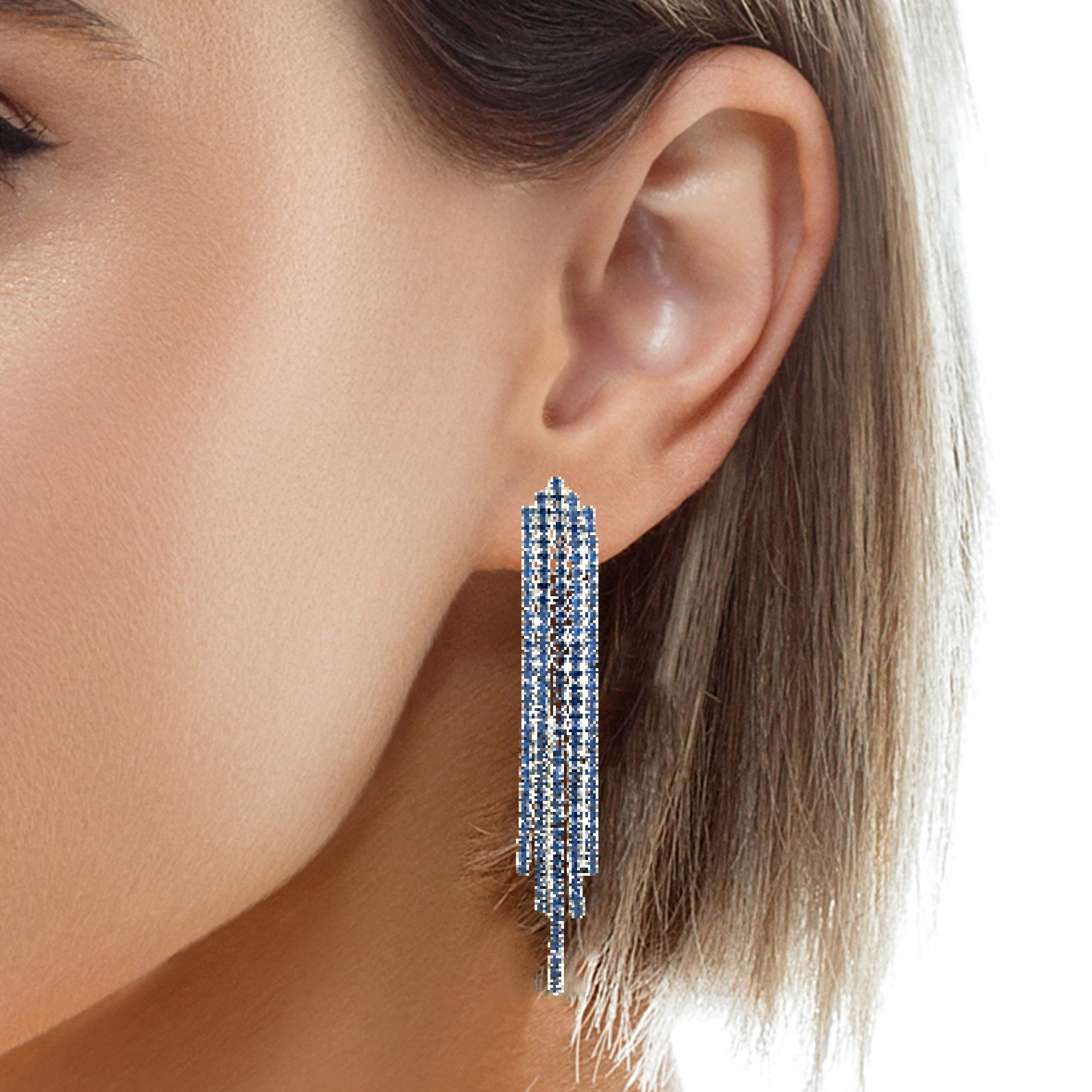 925SS TASEL WITH CZ BLUE EARRINGS