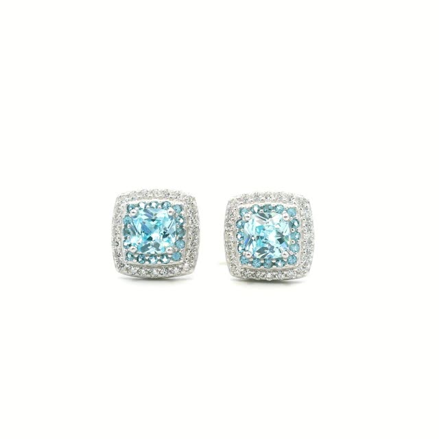 925SS SQUARE HALO CZ SKY BLUE EARRINGS