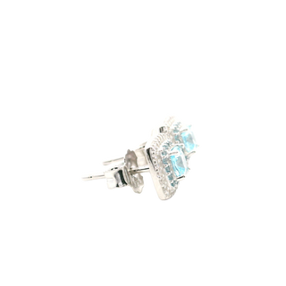 925SS SQUARE HALO CZ SKY BLUE EARRINGS