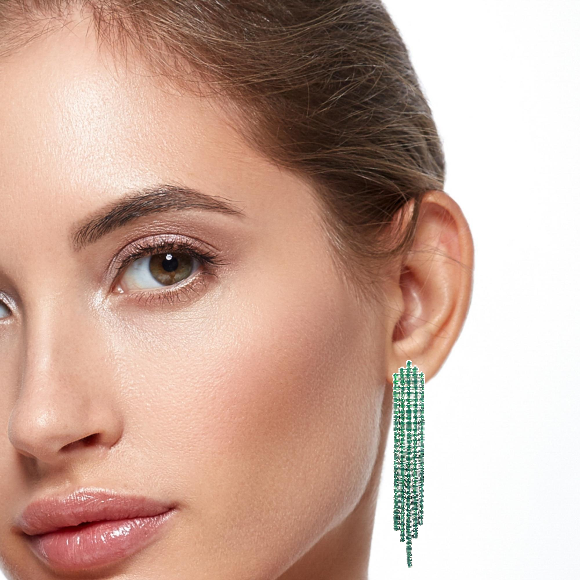 925SS TASEL WITH CZ GREEN EARRINGS