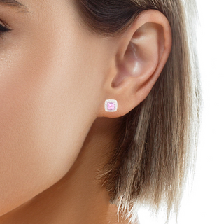 925SS SQUARE HALO CZ PINK STUD EARRINGS