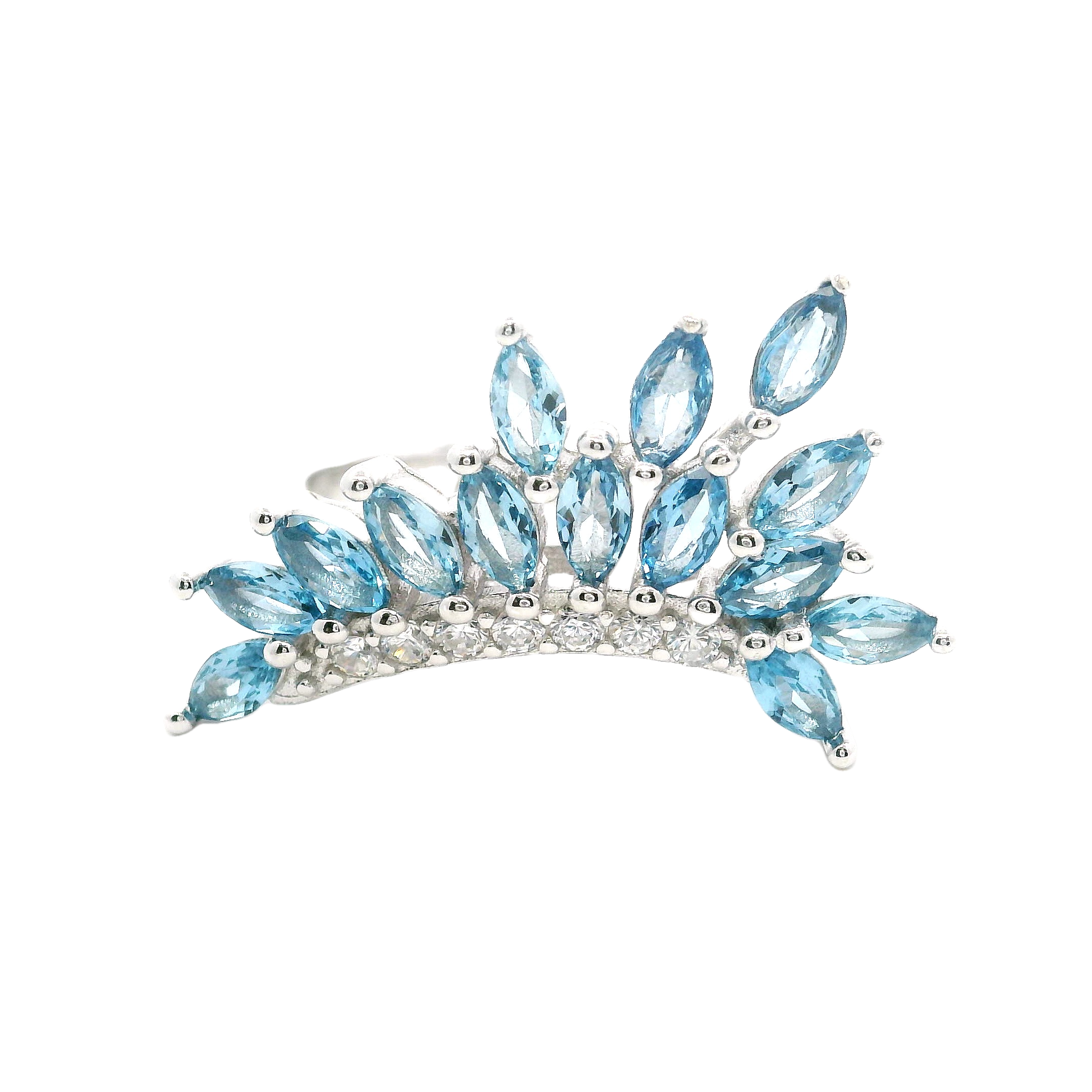 925SS WINGS SKY BLUE CZ ADJUSTABLE RING
