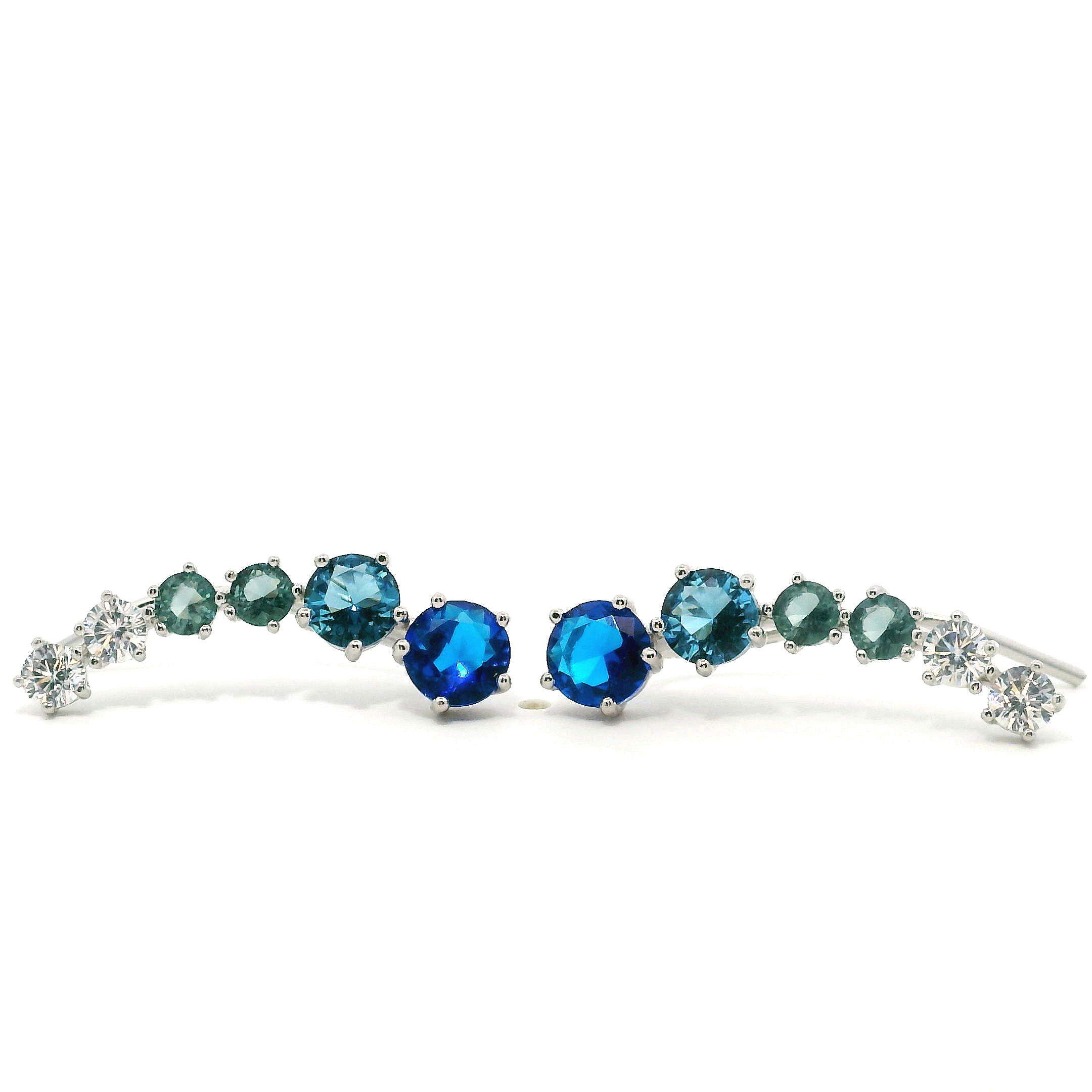 925SS SIX ROUND BLUE CZ EARRINGS