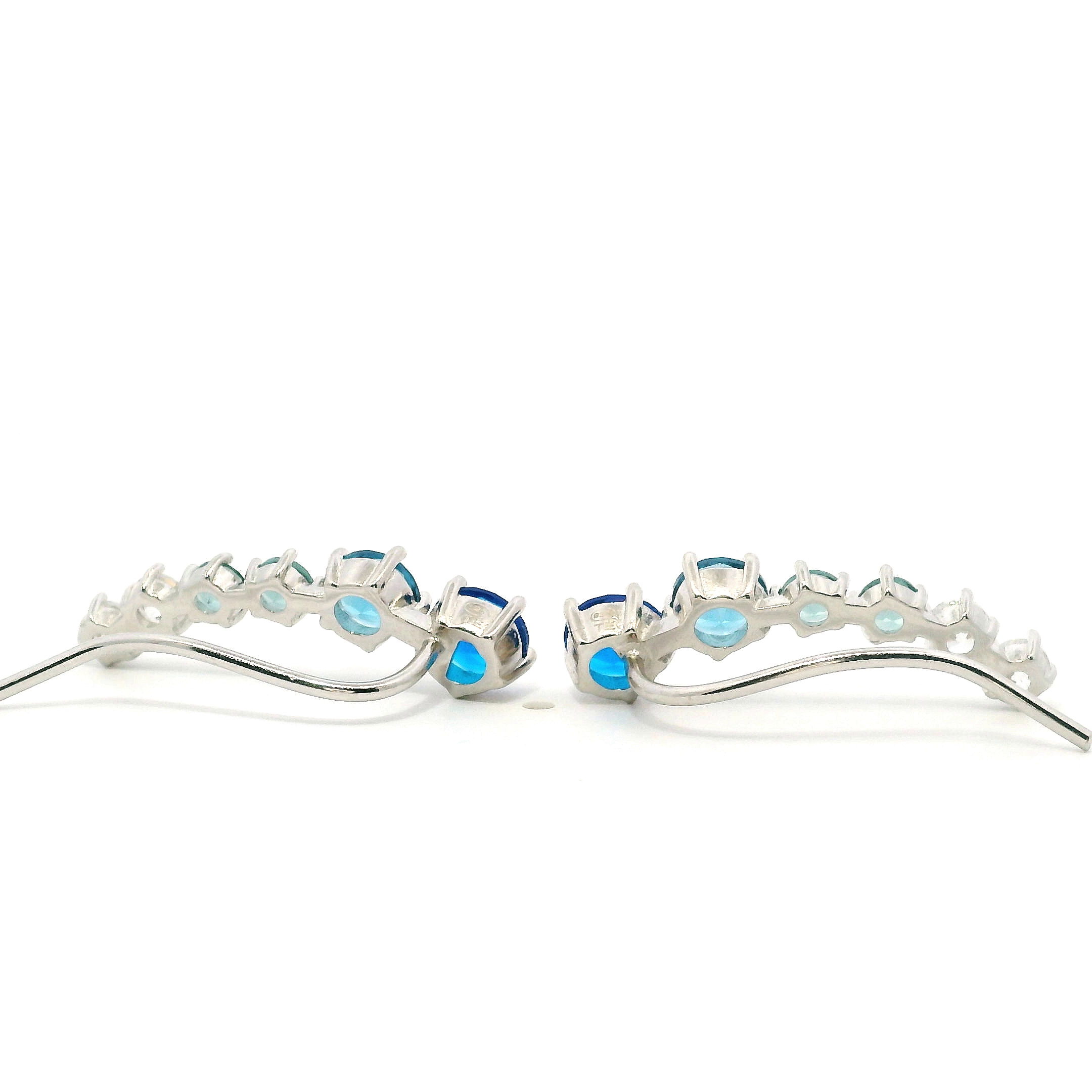 925SS SIX ROUND BLUE CZ EARRINGS
