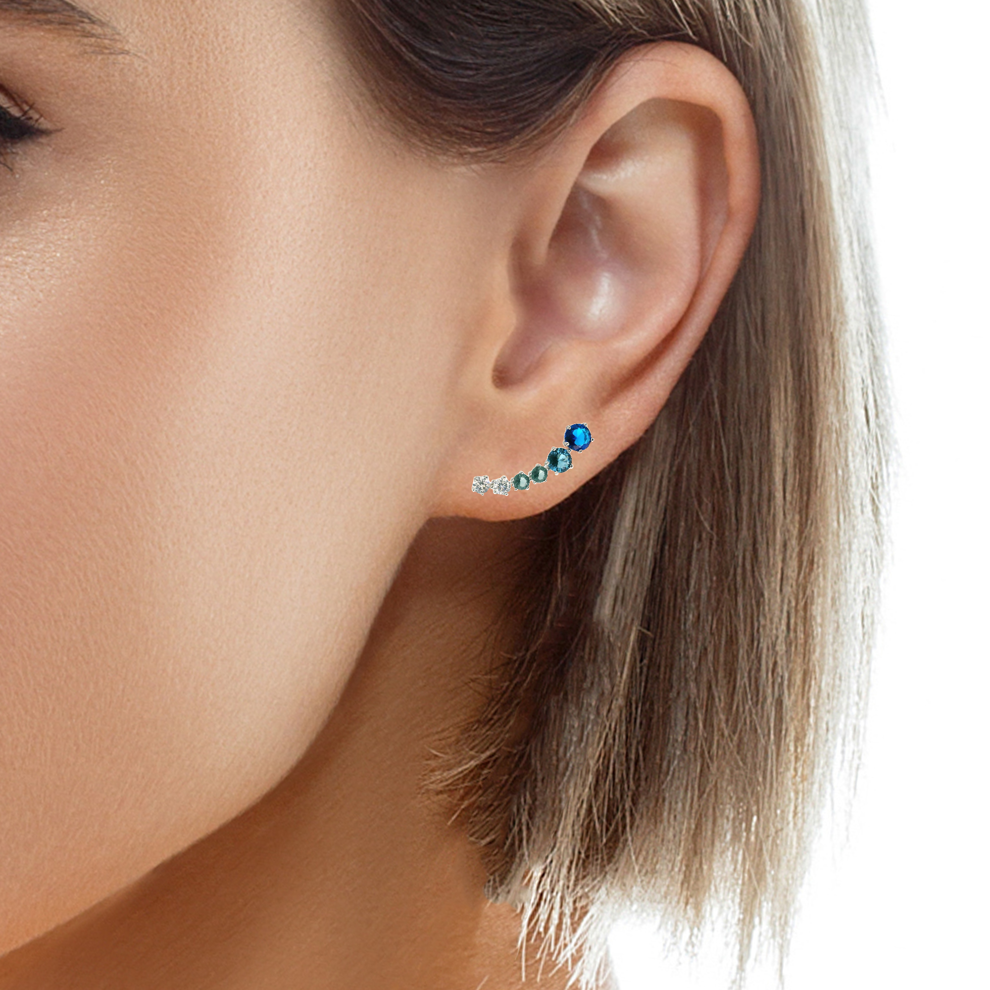 925SS SIX ROUND BLUE CZ EARRINGS